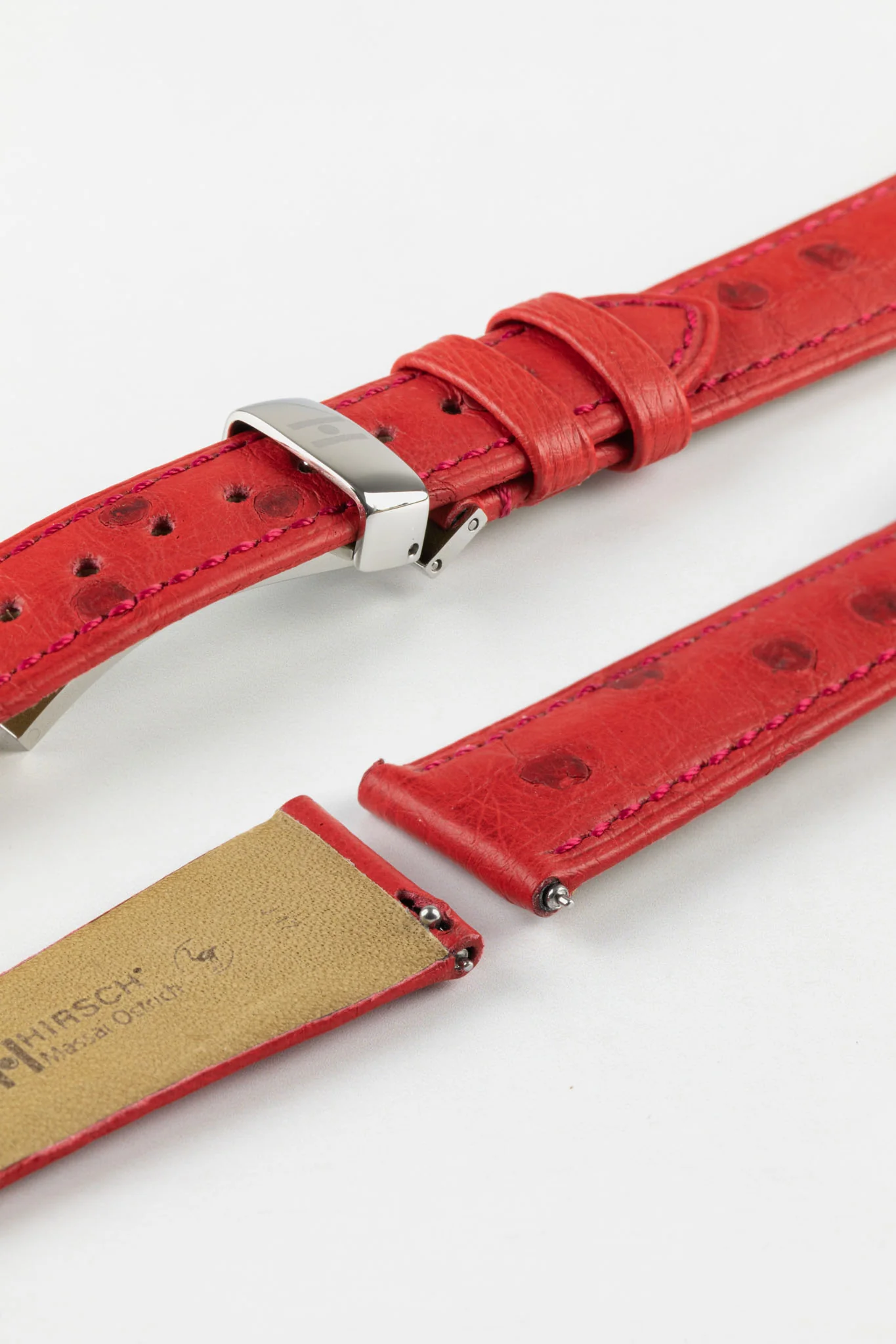 Hirsch MASSAI OSTRICH Leather Watch Strap in RED - Image 10