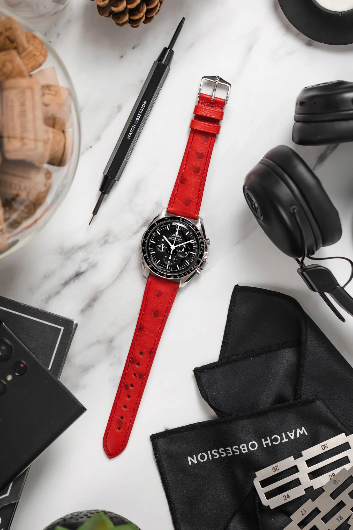 Hirsch MASSAI OSTRICH Leather Watch Strap in RED - Image 6