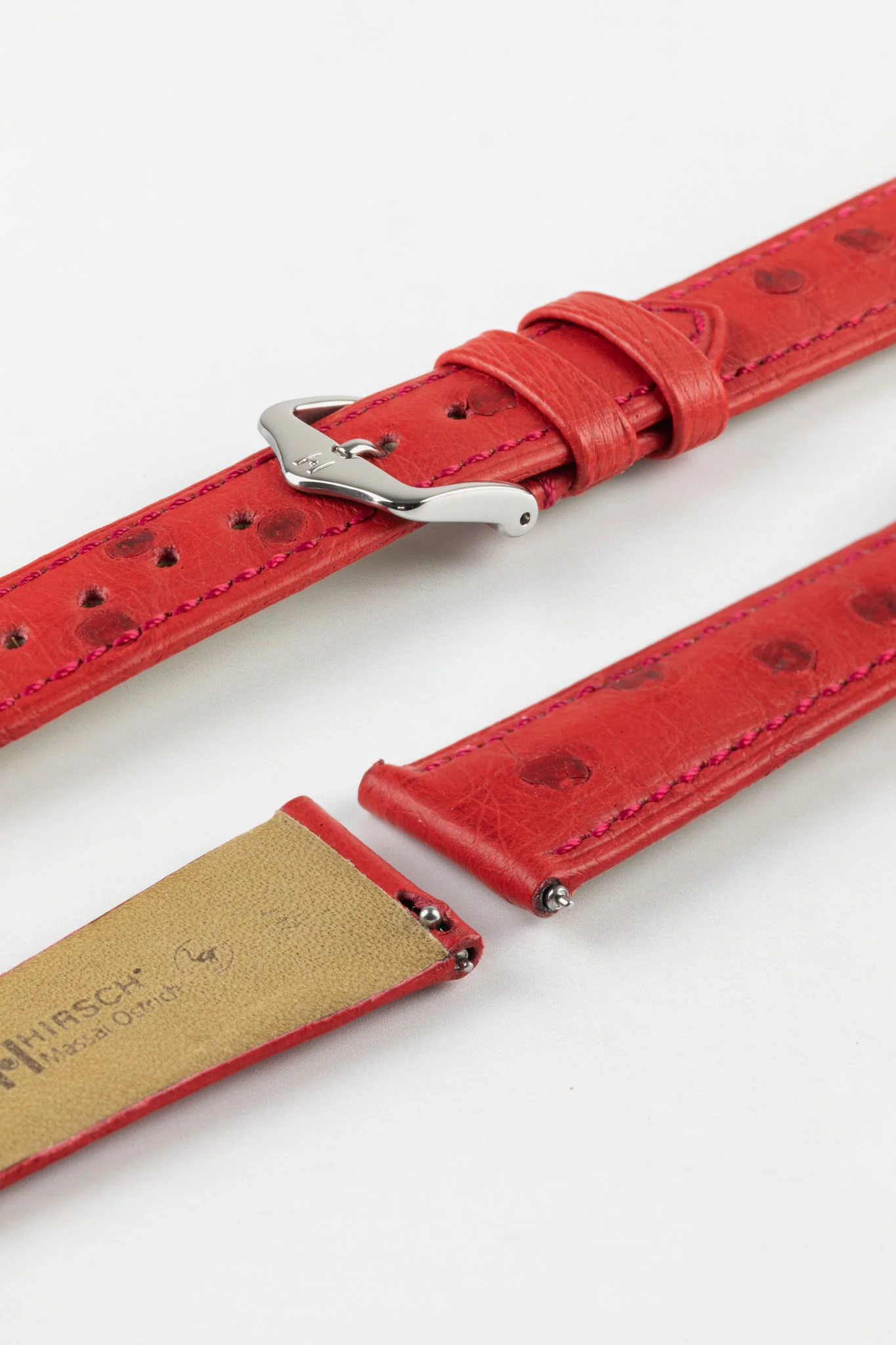 Hirsch MASSAI OSTRICH Leather Watch Strap in RED - Image 7