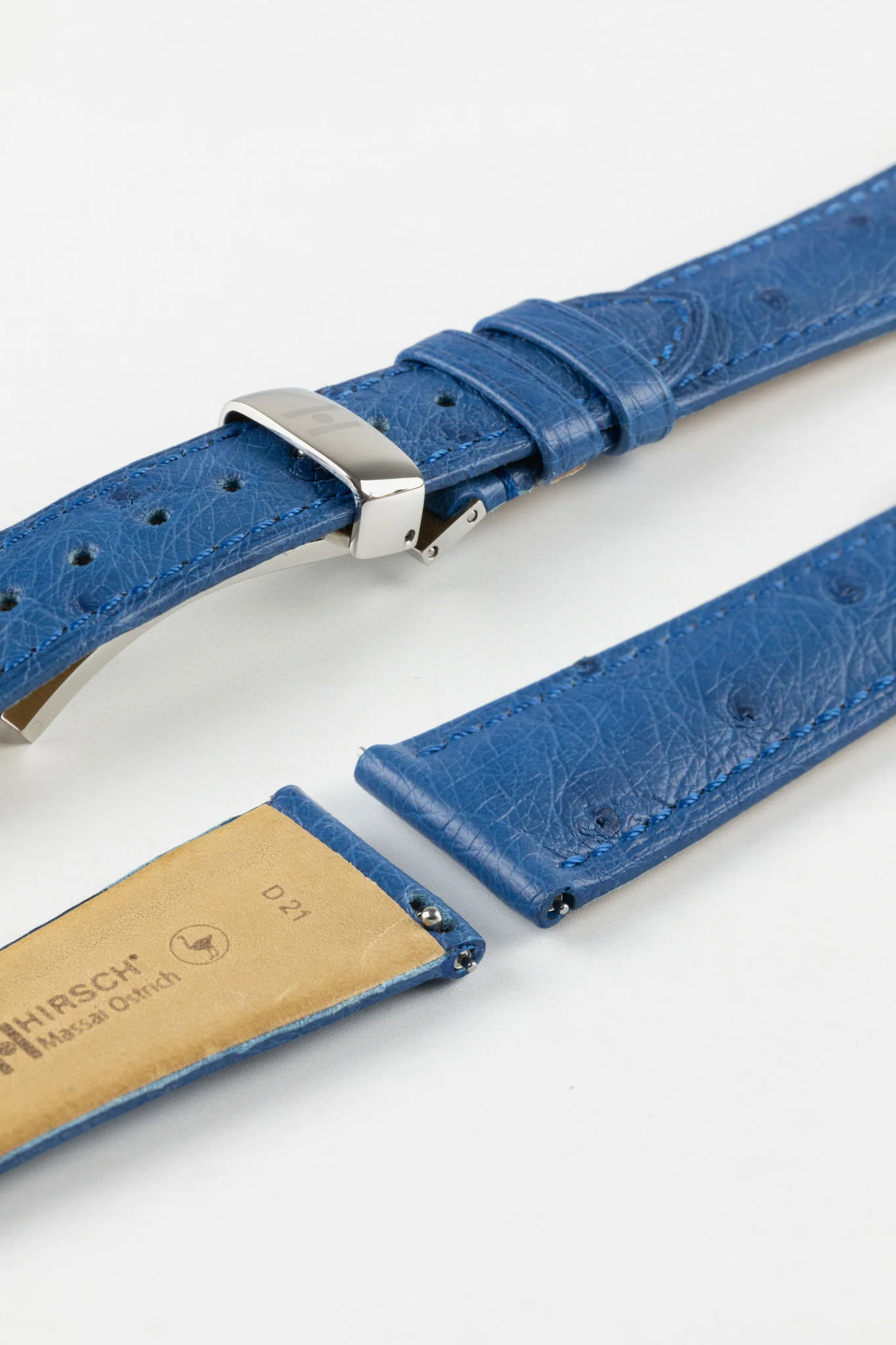 Hirsch MASSAI OSTRICH Leather Watch Strap in ROYAL BLUE - Image 10