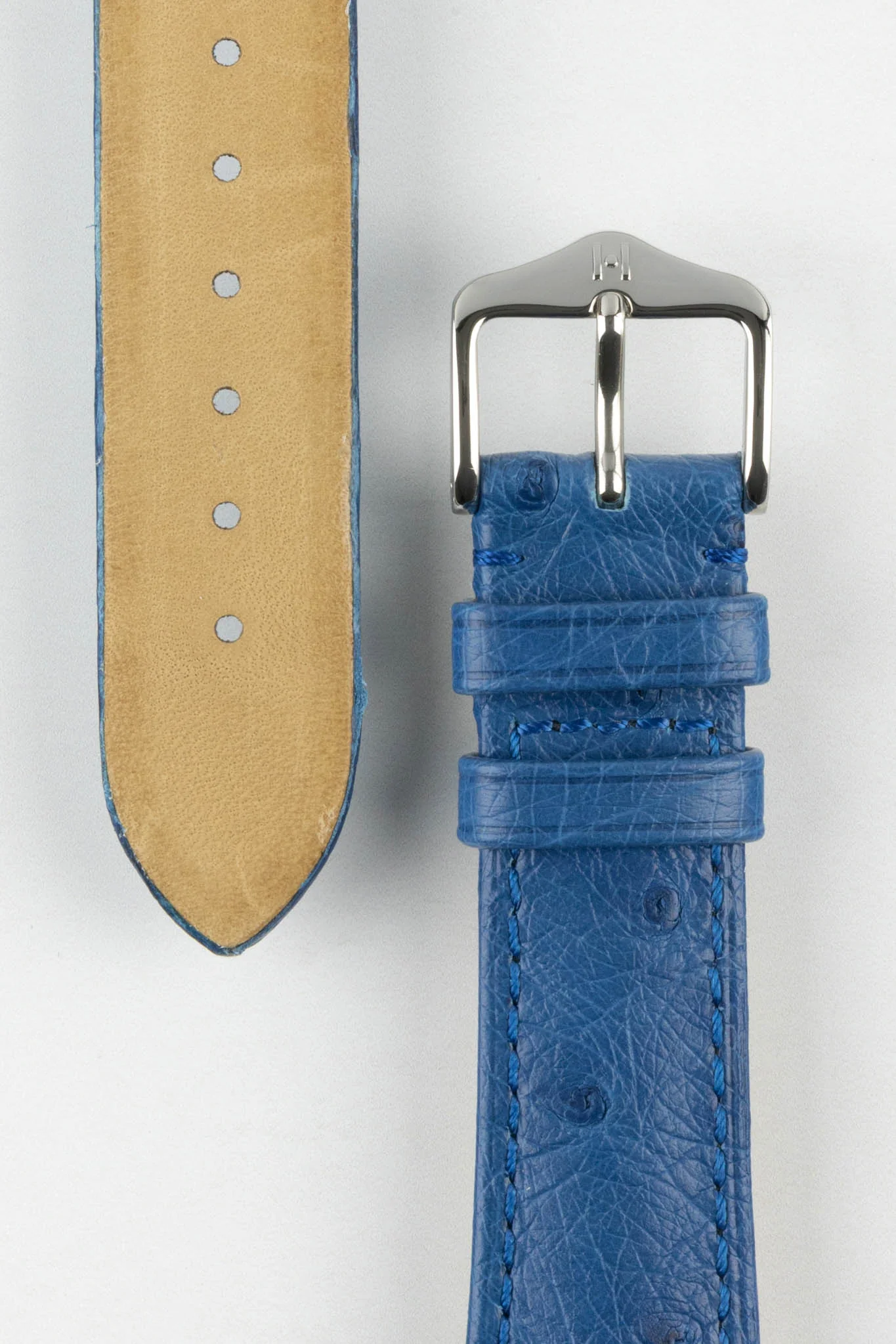 Hirsch MASSAI OSTRICH Leather Watch Strap in ROYAL BLUE - Image 3