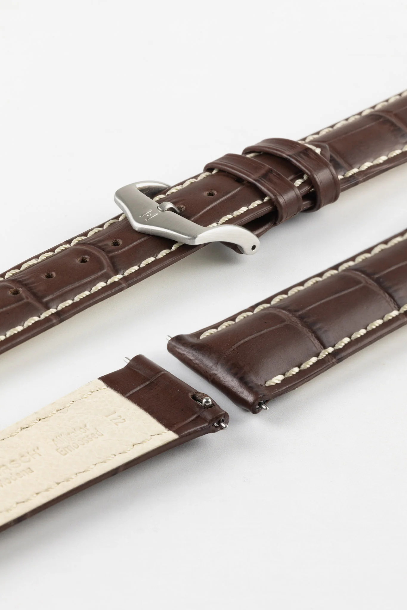 Hirsch MODENA Alligator Embossed Leather Watch Strap in BROWN - Image 10