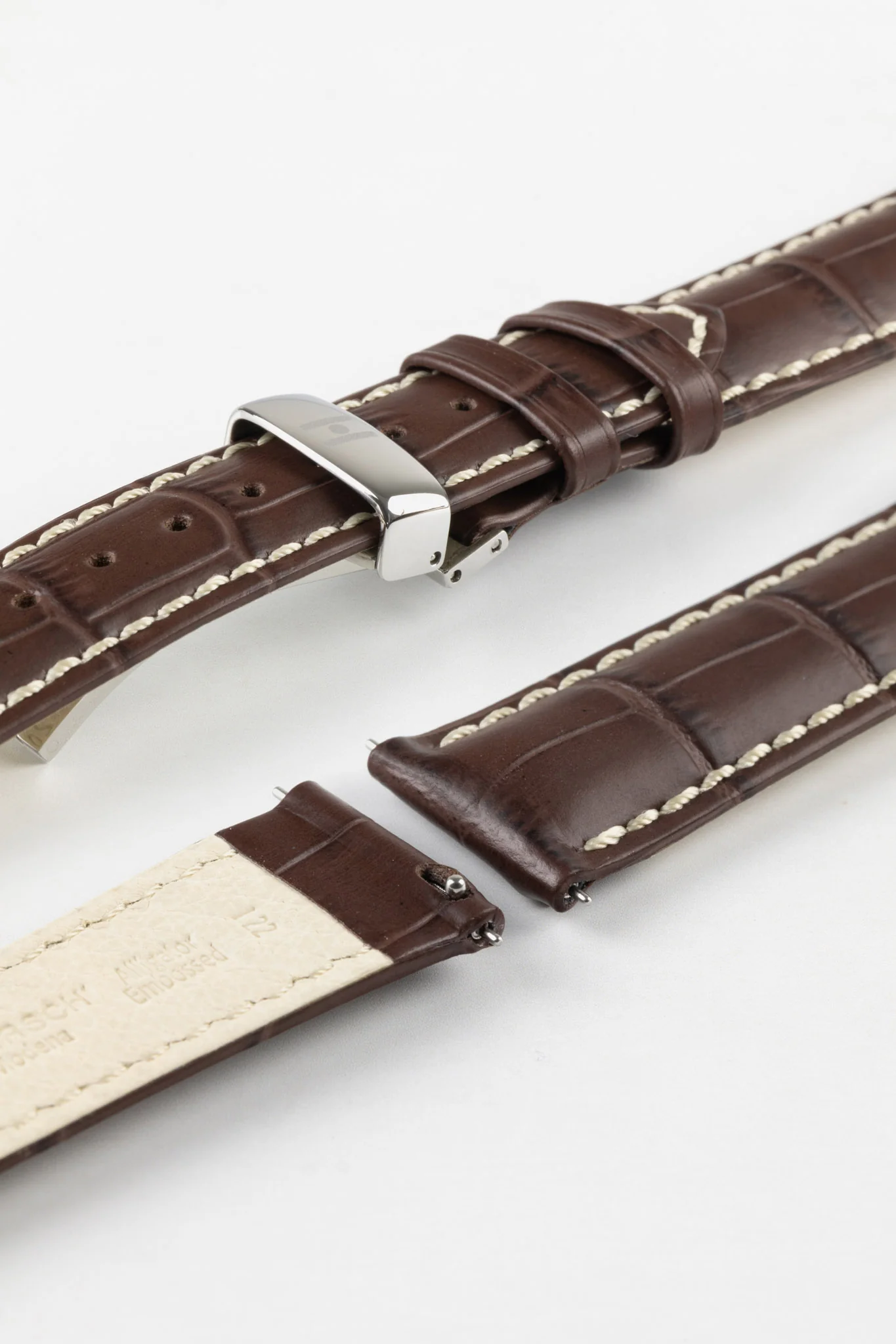 Hirsch MODENA Alligator Embossed Leather Watch Strap in BROWN - Image 11