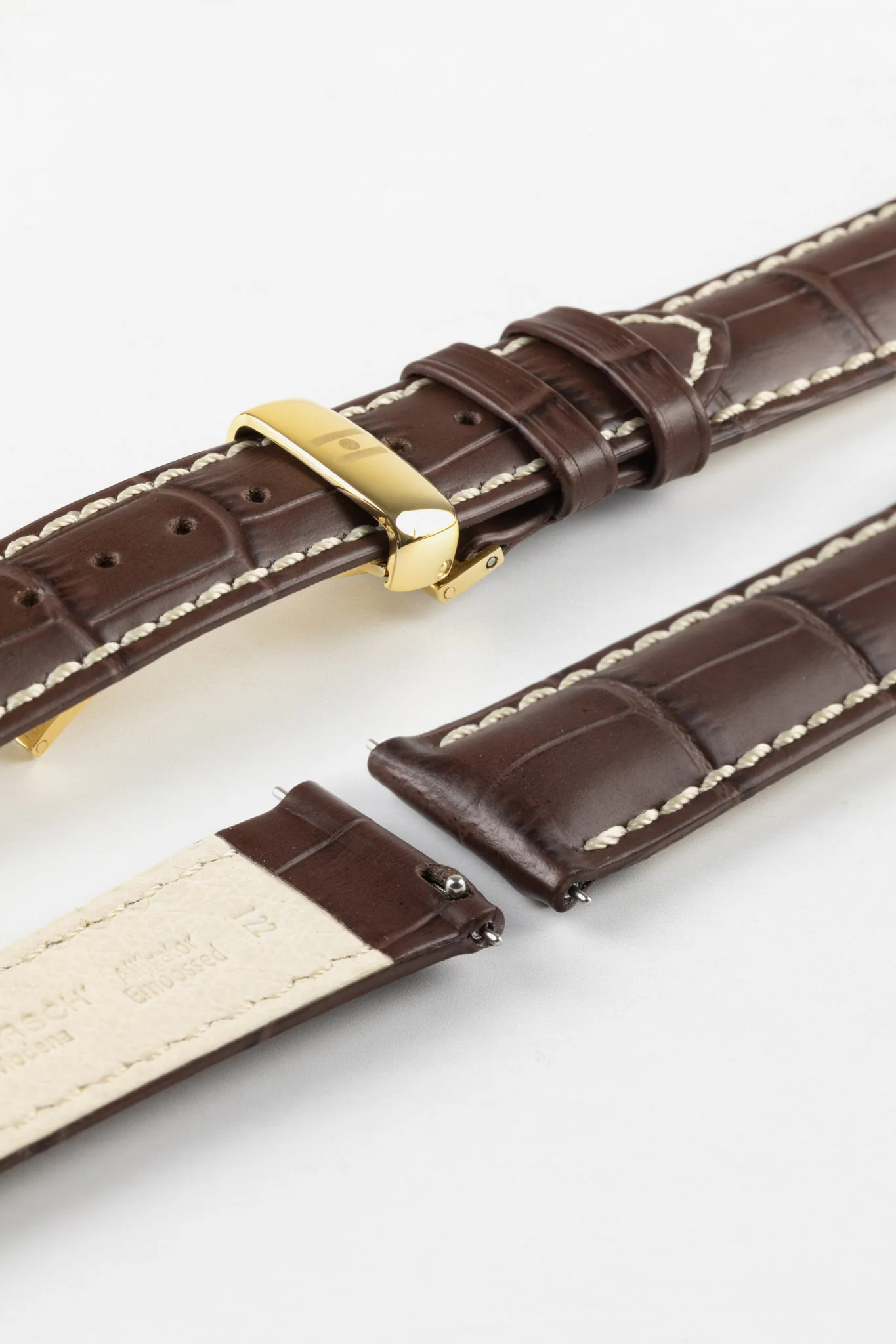 Hirsch MODENA Alligator Embossed Leather Watch Strap in BROWN - Image 12