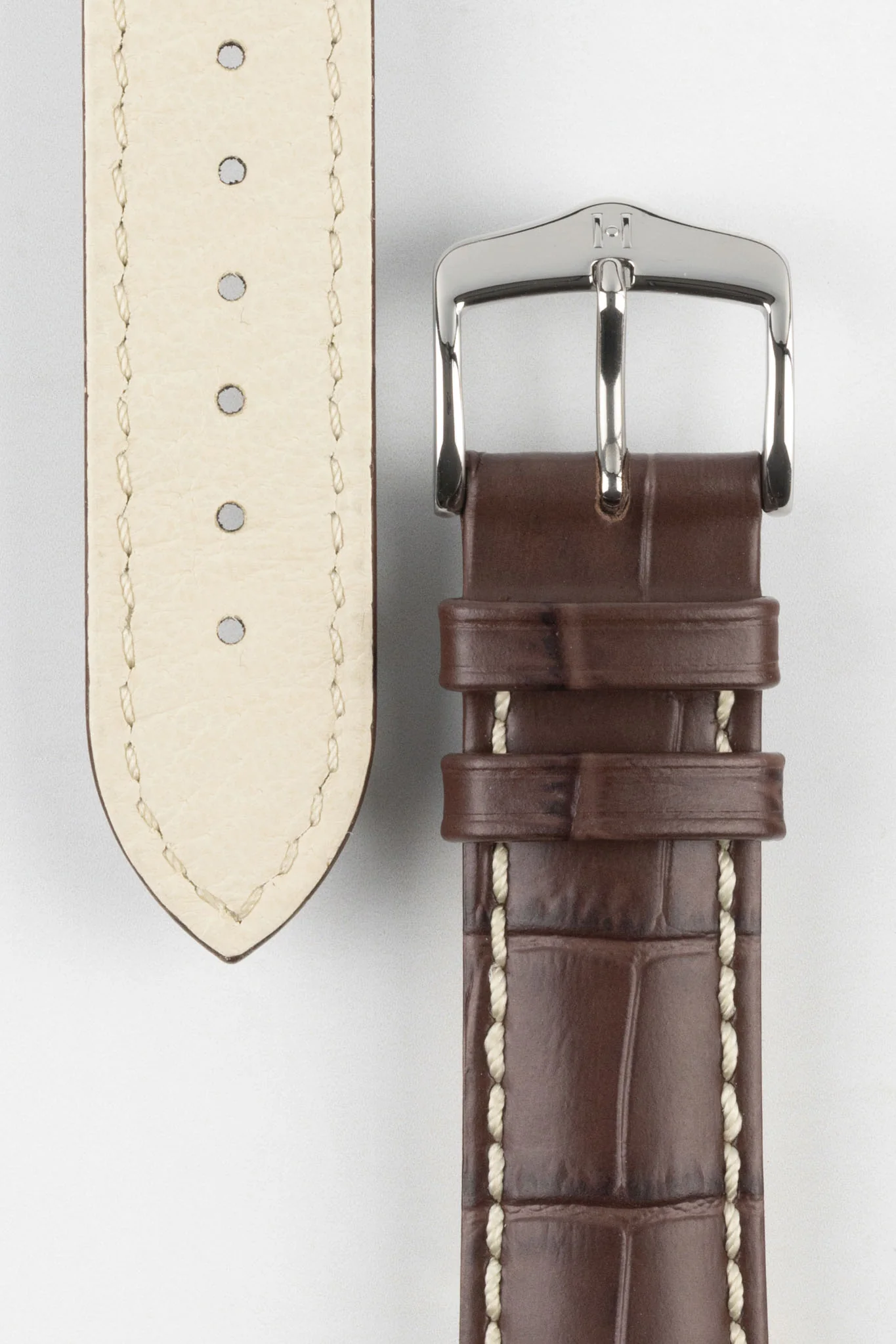 Hirsch MODENA Alligator Embossed Leather Watch Strap in BROWN - Image 3
