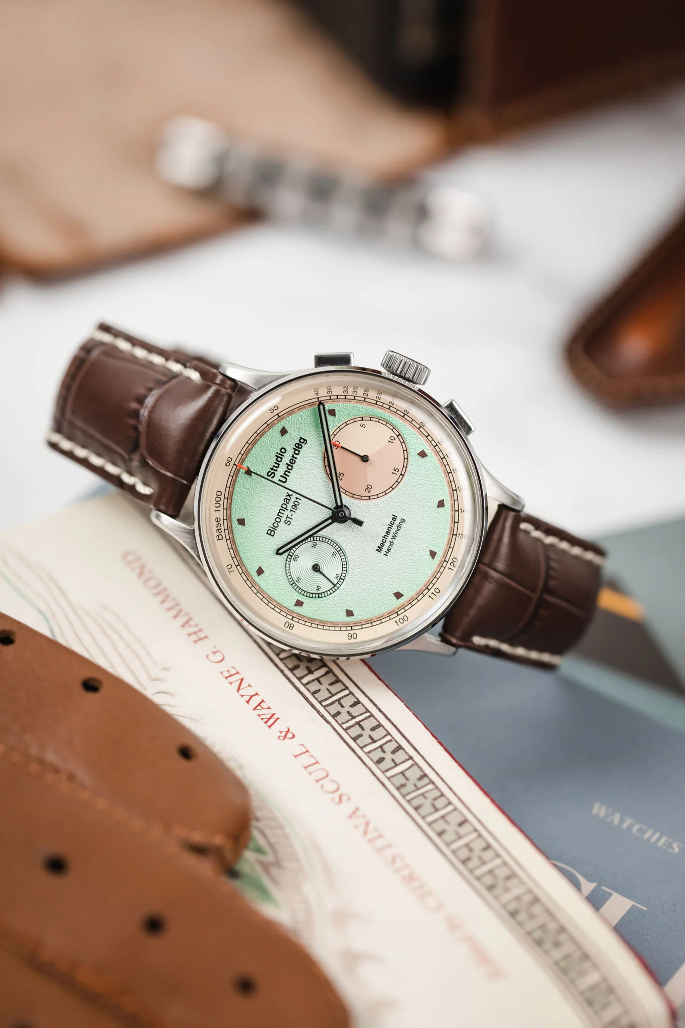 Hirsch MODENA Alligator Embossed Leather Watch Strap in BROWN - Image 4