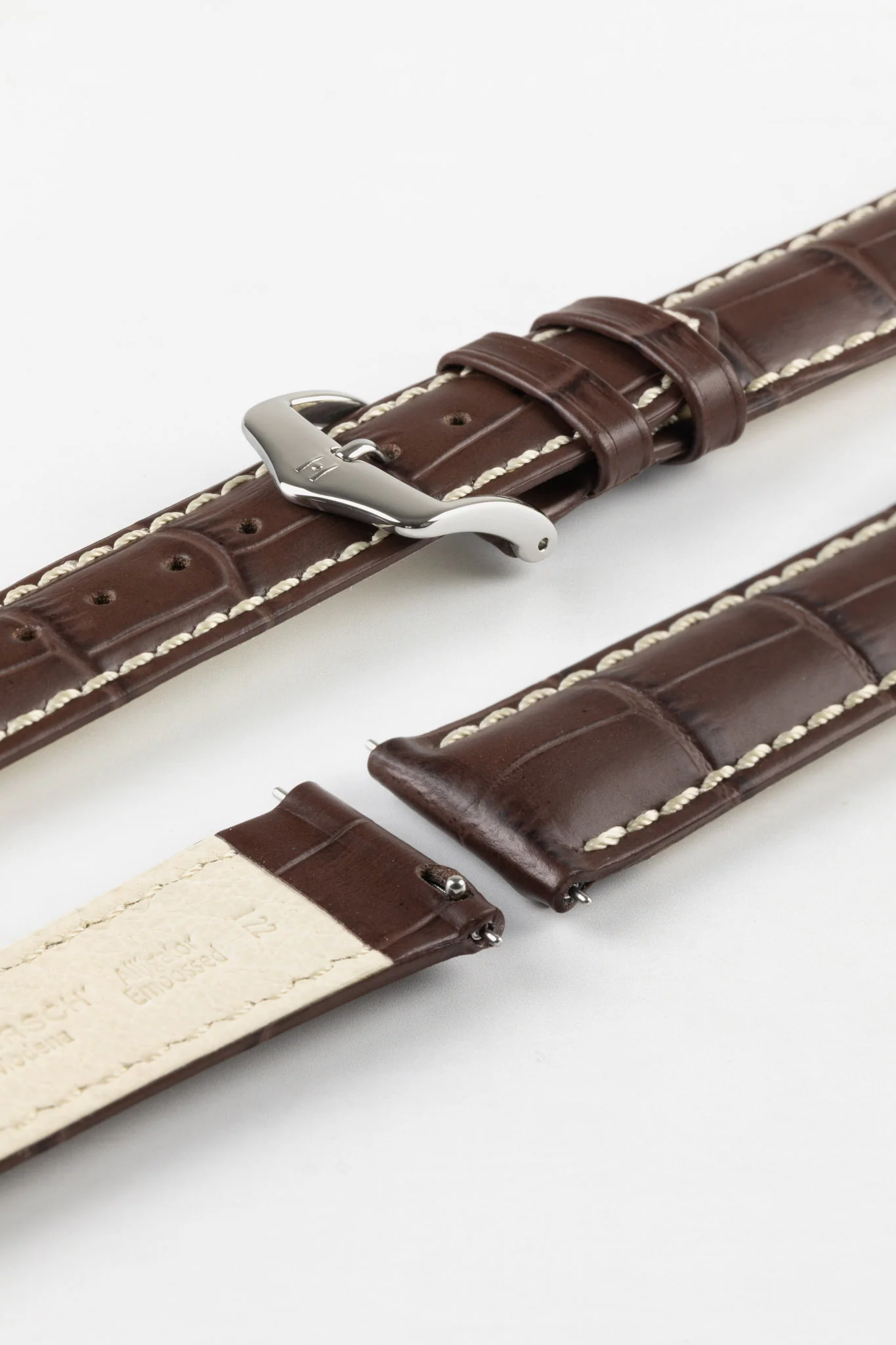 Hirsch MODENA Alligator Embossed Leather Watch Strap in BROWN - Image 7