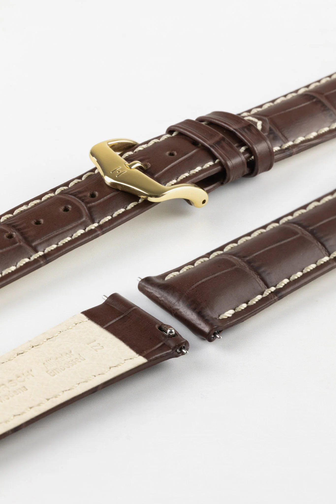 Hirsch MODENA Alligator Embossed Leather Watch Strap in BROWN - Image 8