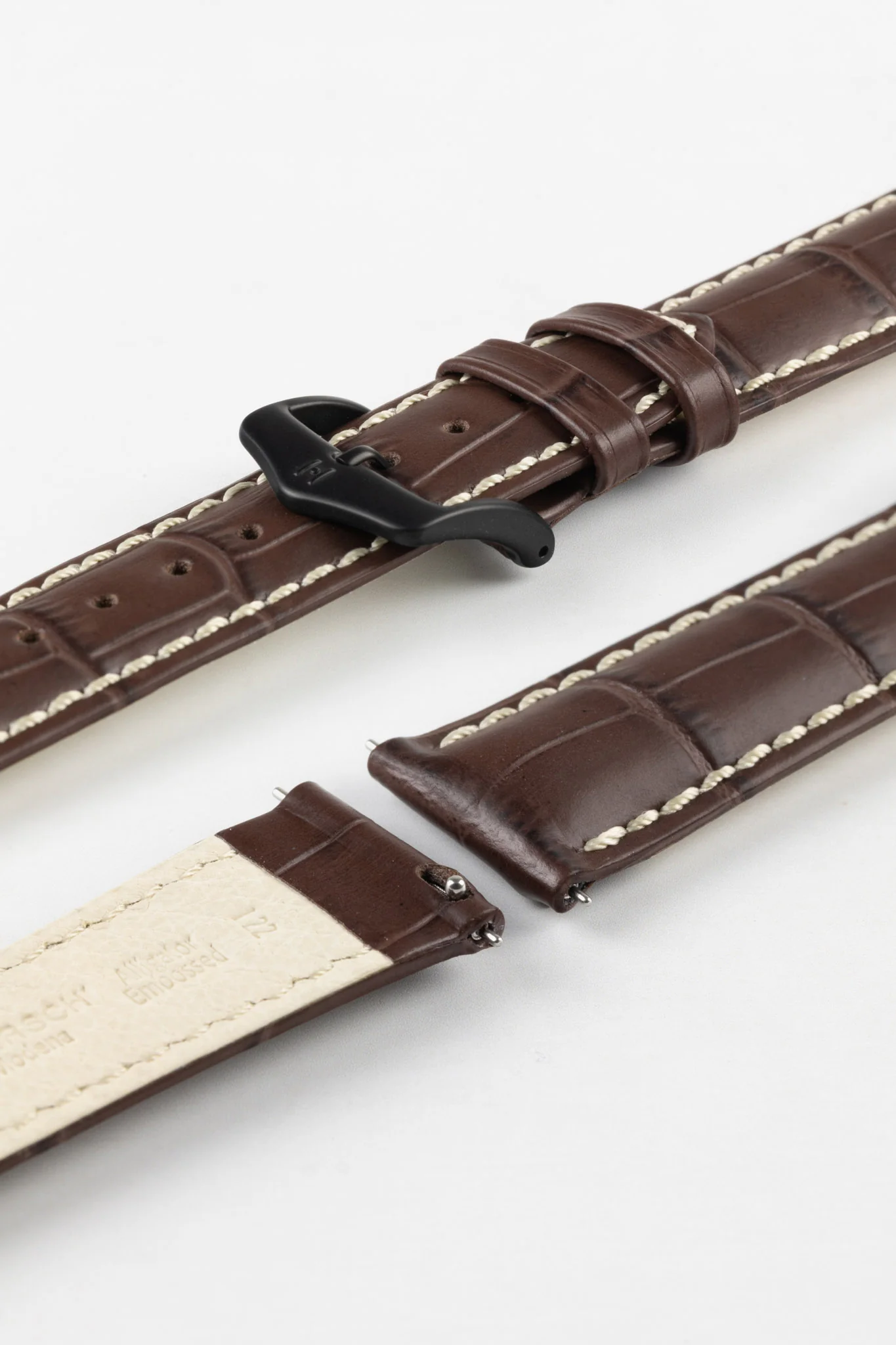 Hirsch MODENA Alligator Embossed Leather Watch Strap in BROWN - Image 9