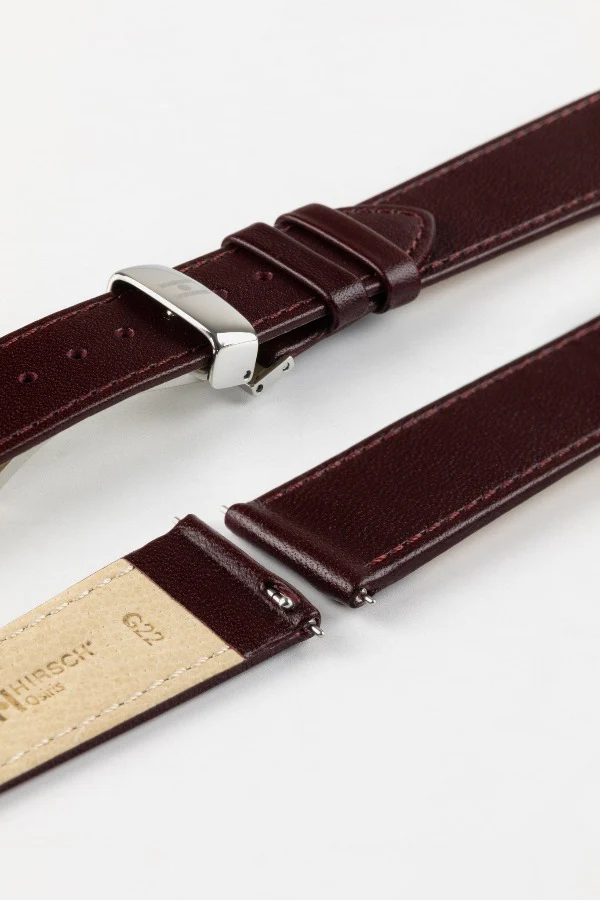 Hirsch OSIRIS Calf Leather Watch Strap in BURGUNDY - Image 9