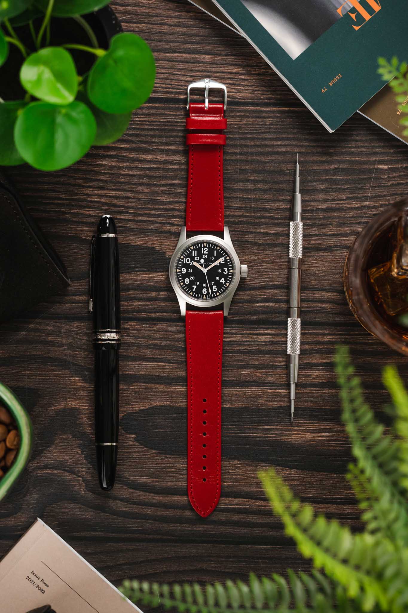 Hirsch OSIRIS Calf Leather Watch Strap in RED - Image 6