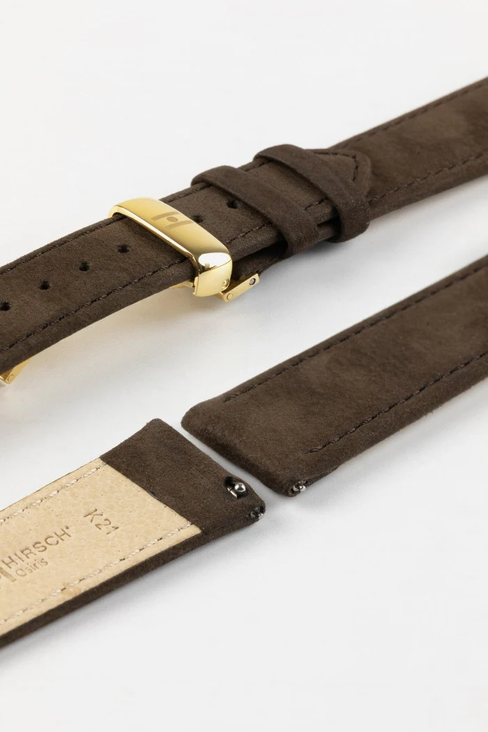 Hirsch OSIRIS Calf Leather with Nubuck Effect Watch Strap in BROWN - Image 10