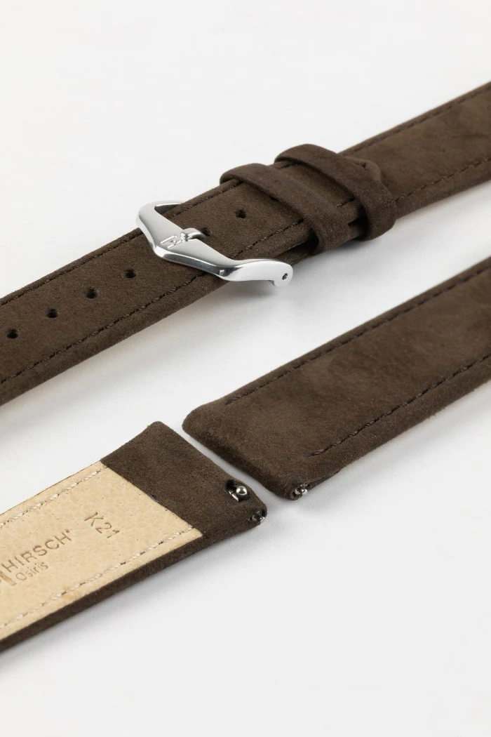 Hirsch OSIRIS Calf Leather with Nubuck Effect Watch Strap in BROWN - Image 7