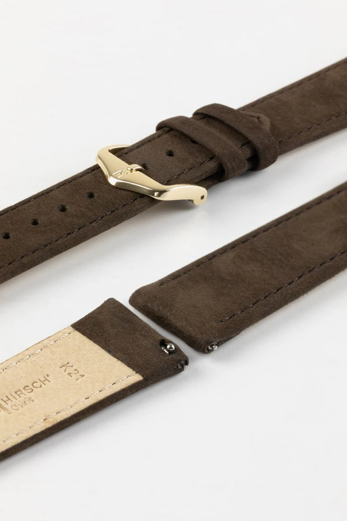 Hirsch OSIRIS Calf Leather with Nubuck Effect Watch Strap in BROWN - Image 8