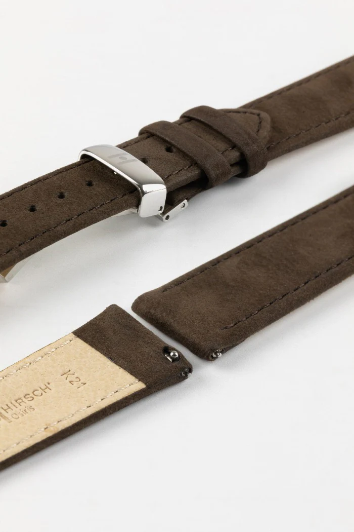 Hirsch OSIRIS Calf Leather with Nubuck Effect Watch Strap in BROWN - Image 9