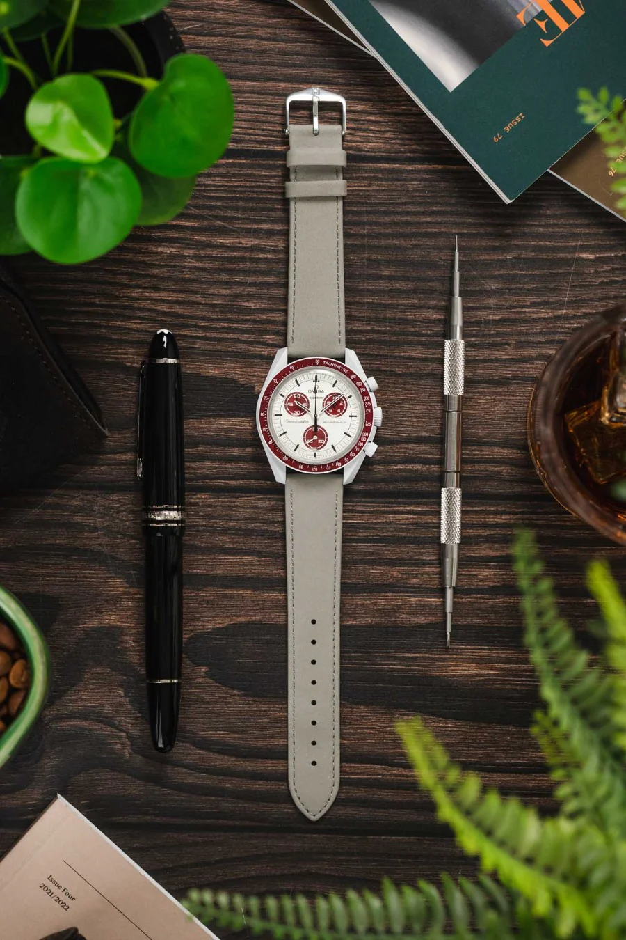 Hirsch OSIRIS Calf Leather with Nubuck Effect Watch Strap in GREY - Image 6