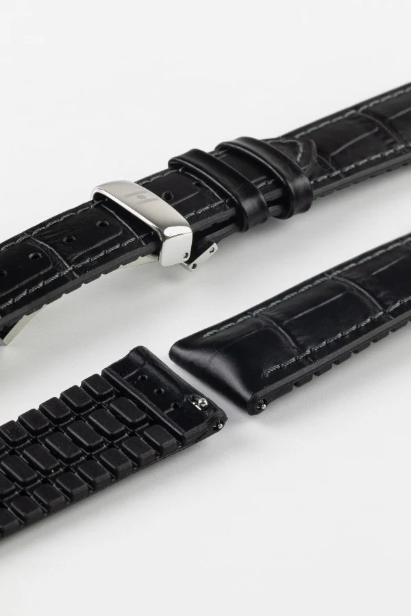 Hirsch PAUL Alligator Embossed Performance Watch Strap in BLACK - Image 11