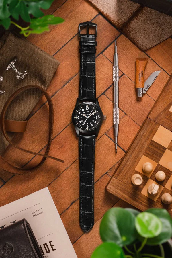 Hirsch PAUL Alligator Embossed Performance Watch Strap in BLACK - Image 6