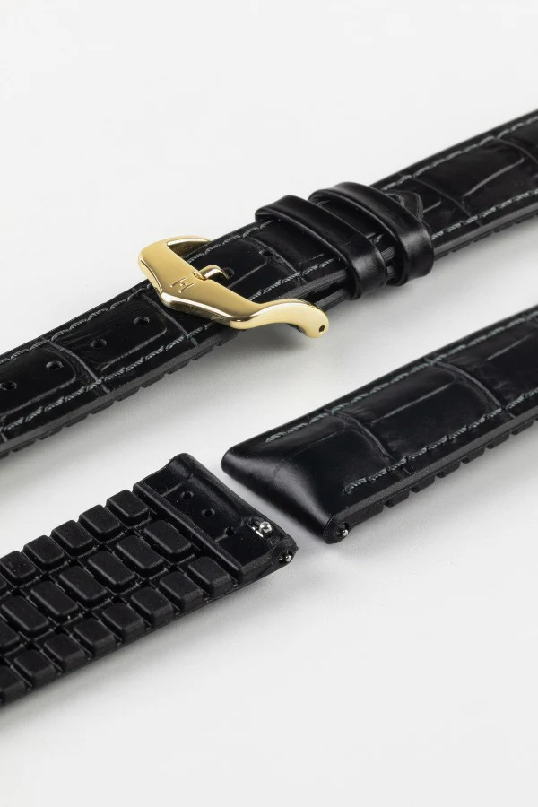 Hirsch PAUL Alligator Embossed Performance Watch Strap in BLACK - Image 8