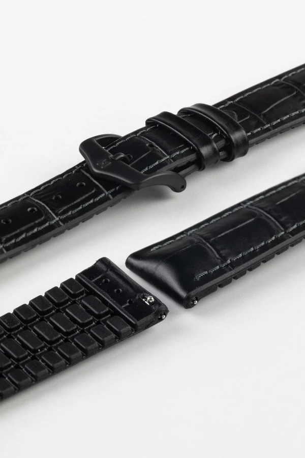 Hirsch PAUL Alligator Embossed Performance Watch Strap in BLACK - Image 9