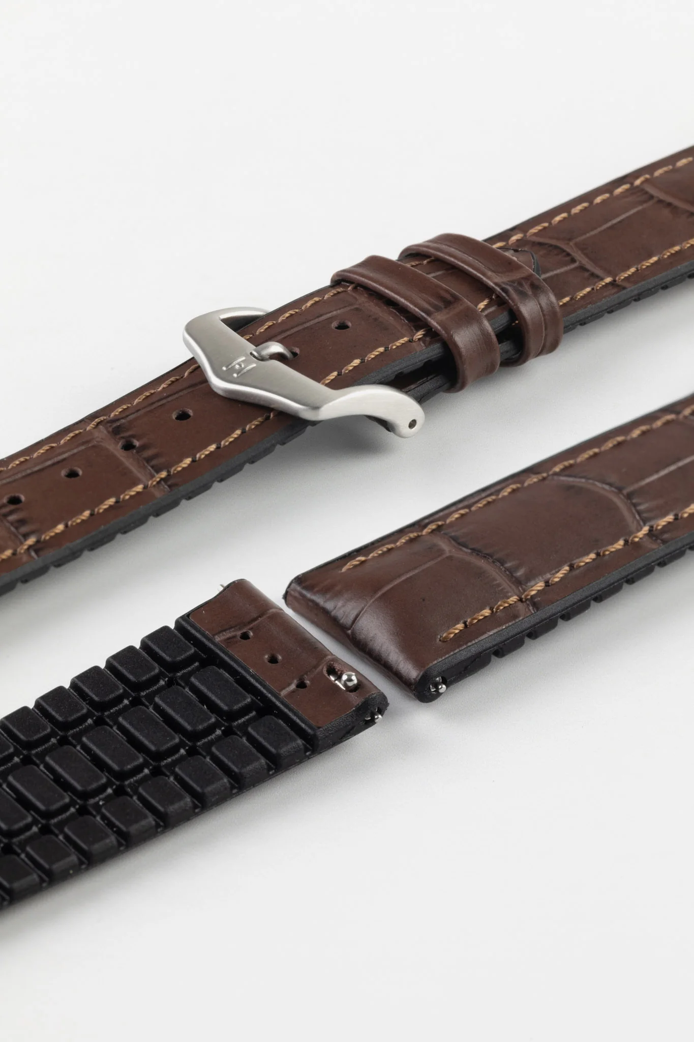 Hirsch PAUL Alligator Embossed Performance Watch Strap in BROWN - Image 10