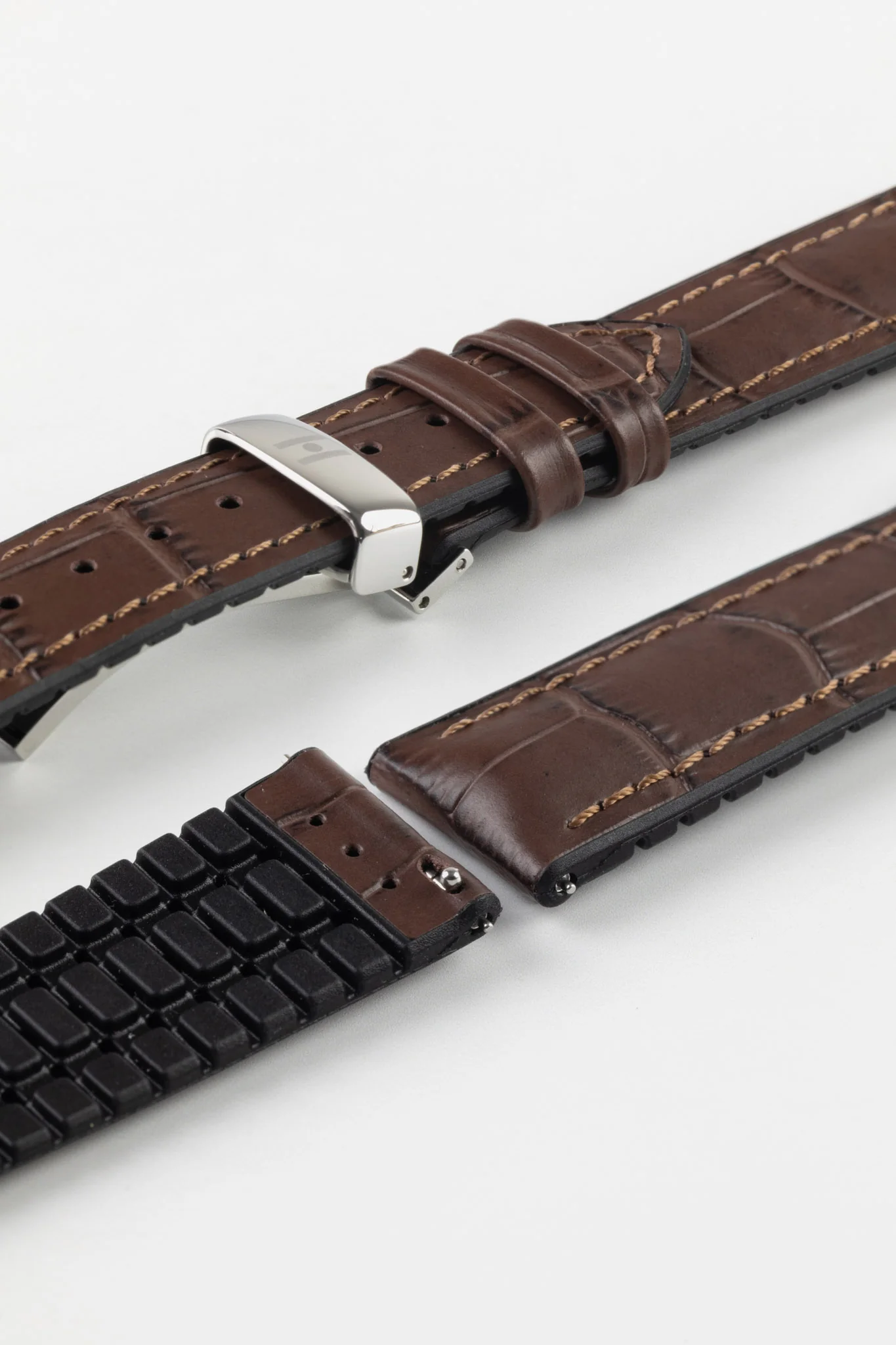 Hirsch PAUL Alligator Embossed Performance Watch Strap in BROWN - Image 11