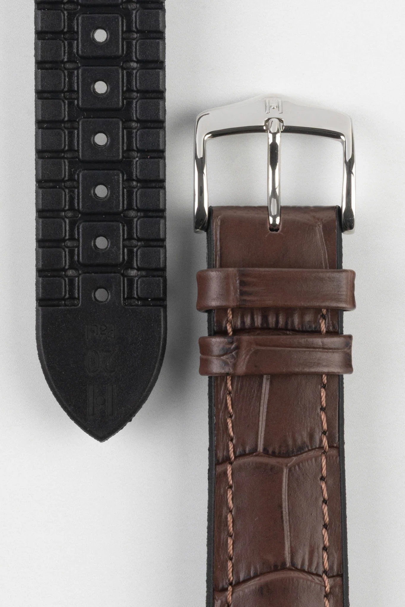 Hirsch PAUL Alligator Embossed Performance Watch Strap in BROWN - Image 3