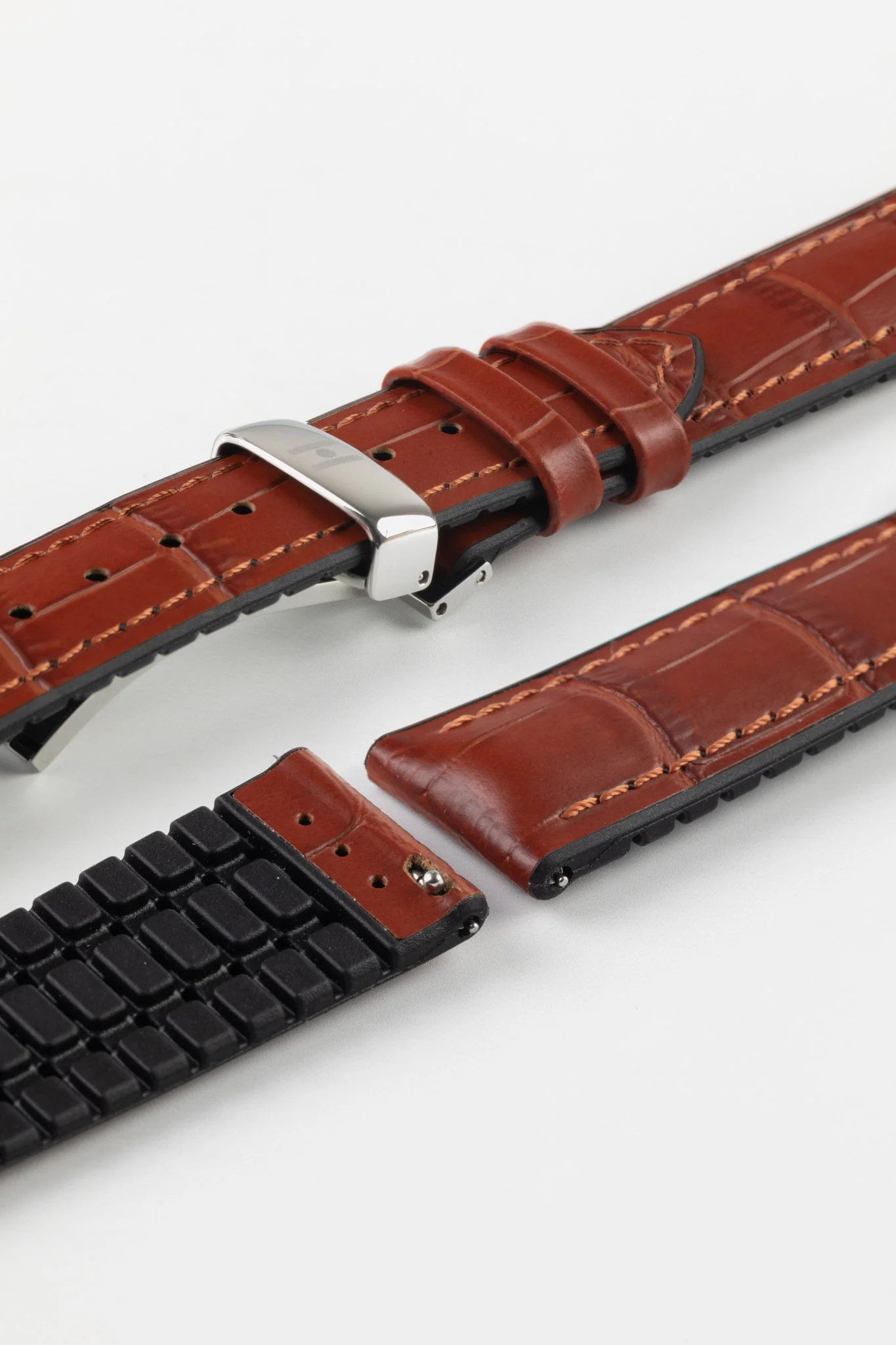 Hirsch PAUL Alligator Embossed Performance Watch Strap in GOLD BROWN - Image 11