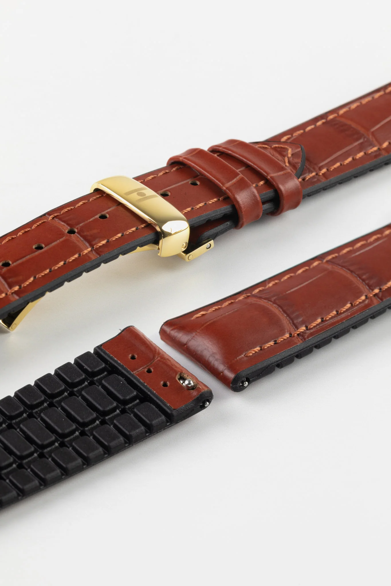 Hirsch PAUL Alligator Embossed Performance Watch Strap in GOLD BROWN - Image 12