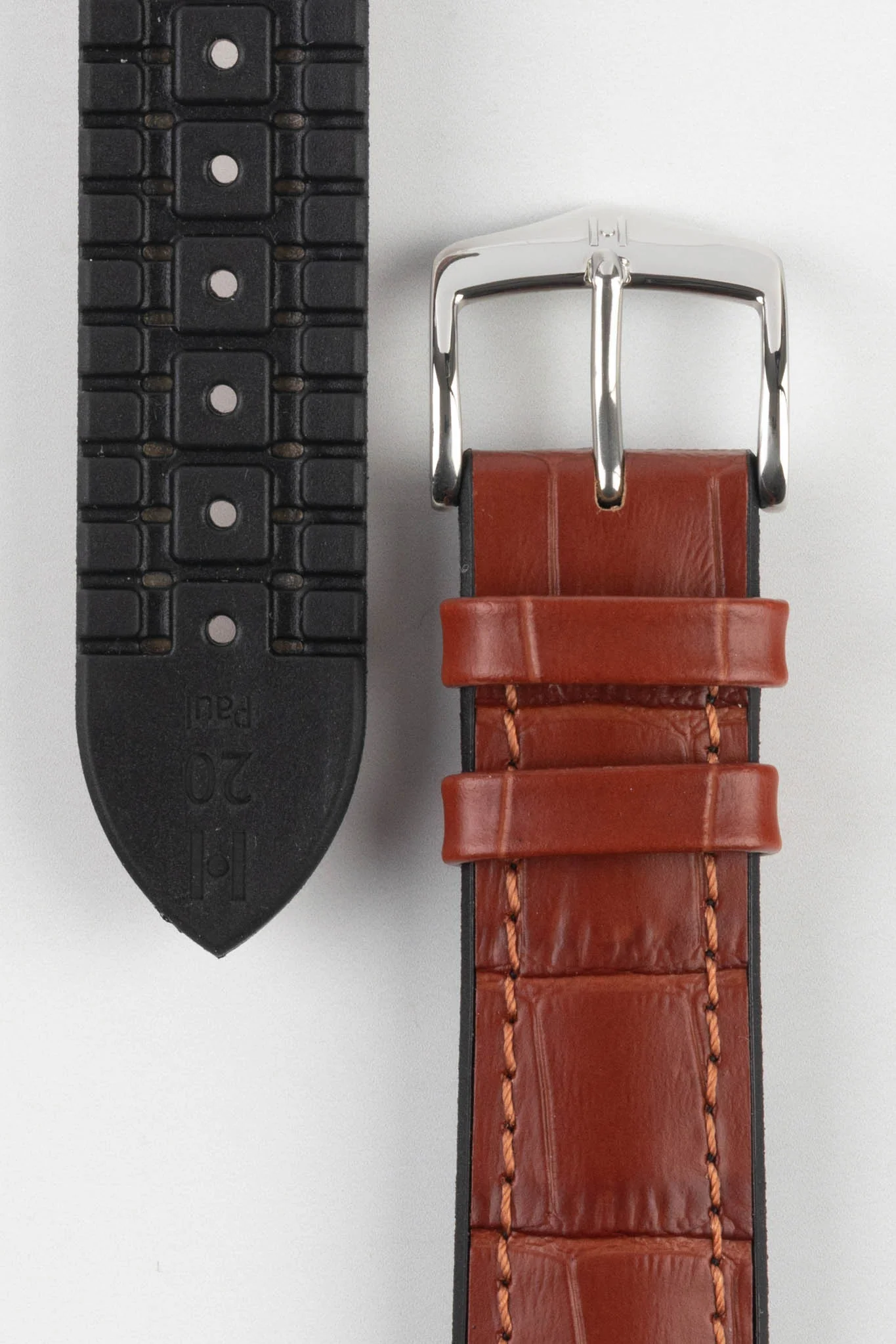 Hirsch PAUL Alligator Embossed Performance Watch Strap in GOLD BROWN - Image 3