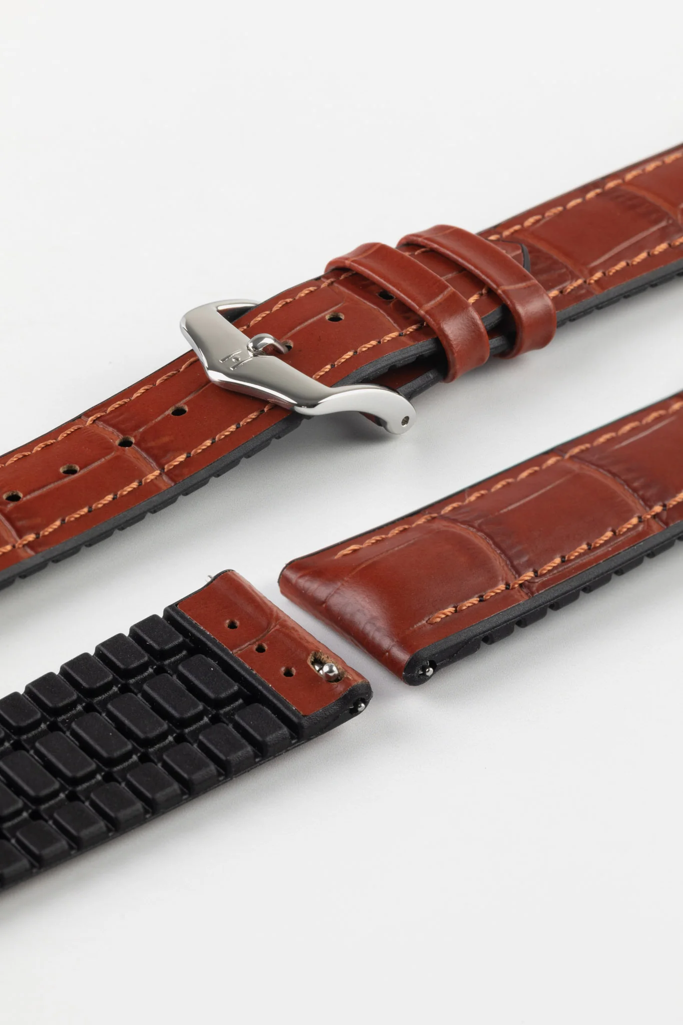 Hirsch PAUL Alligator Embossed Performance Watch Strap in GOLD BROWN - Image 7