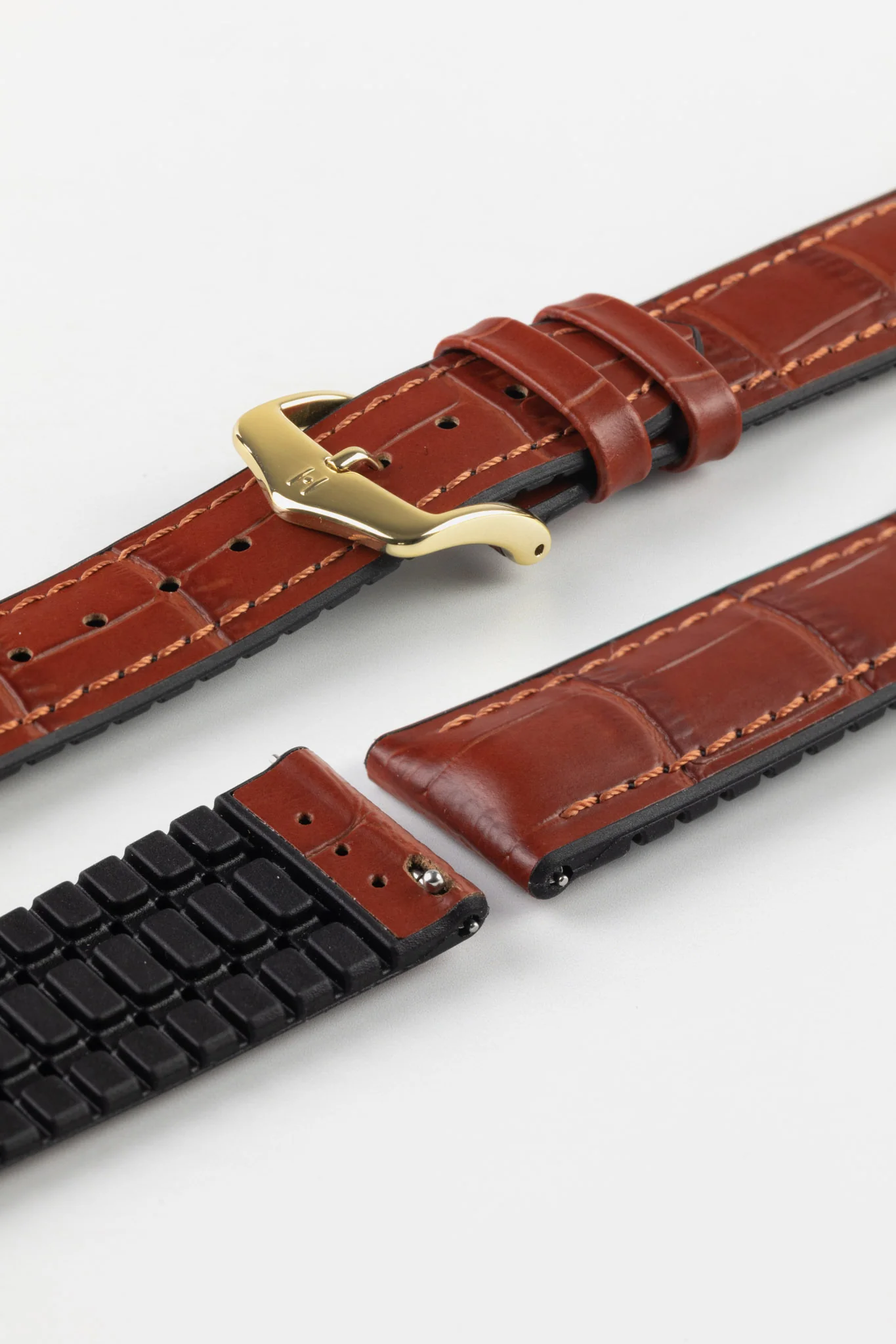 Hirsch PAUL Alligator Embossed Performance Watch Strap in GOLD BROWN - Image 8