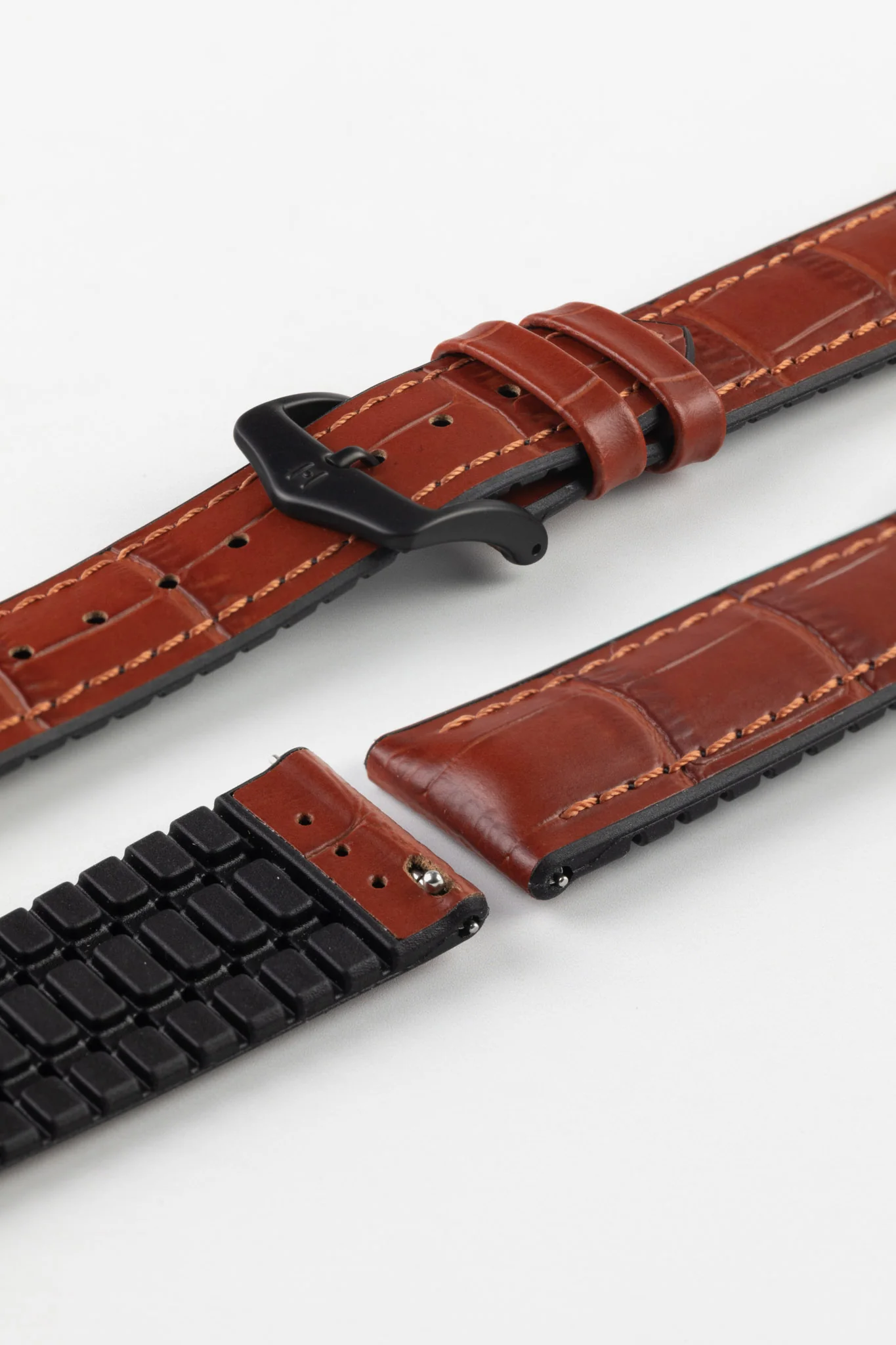 Hirsch PAUL Alligator Embossed Performance Watch Strap in GOLD BROWN - Image 9