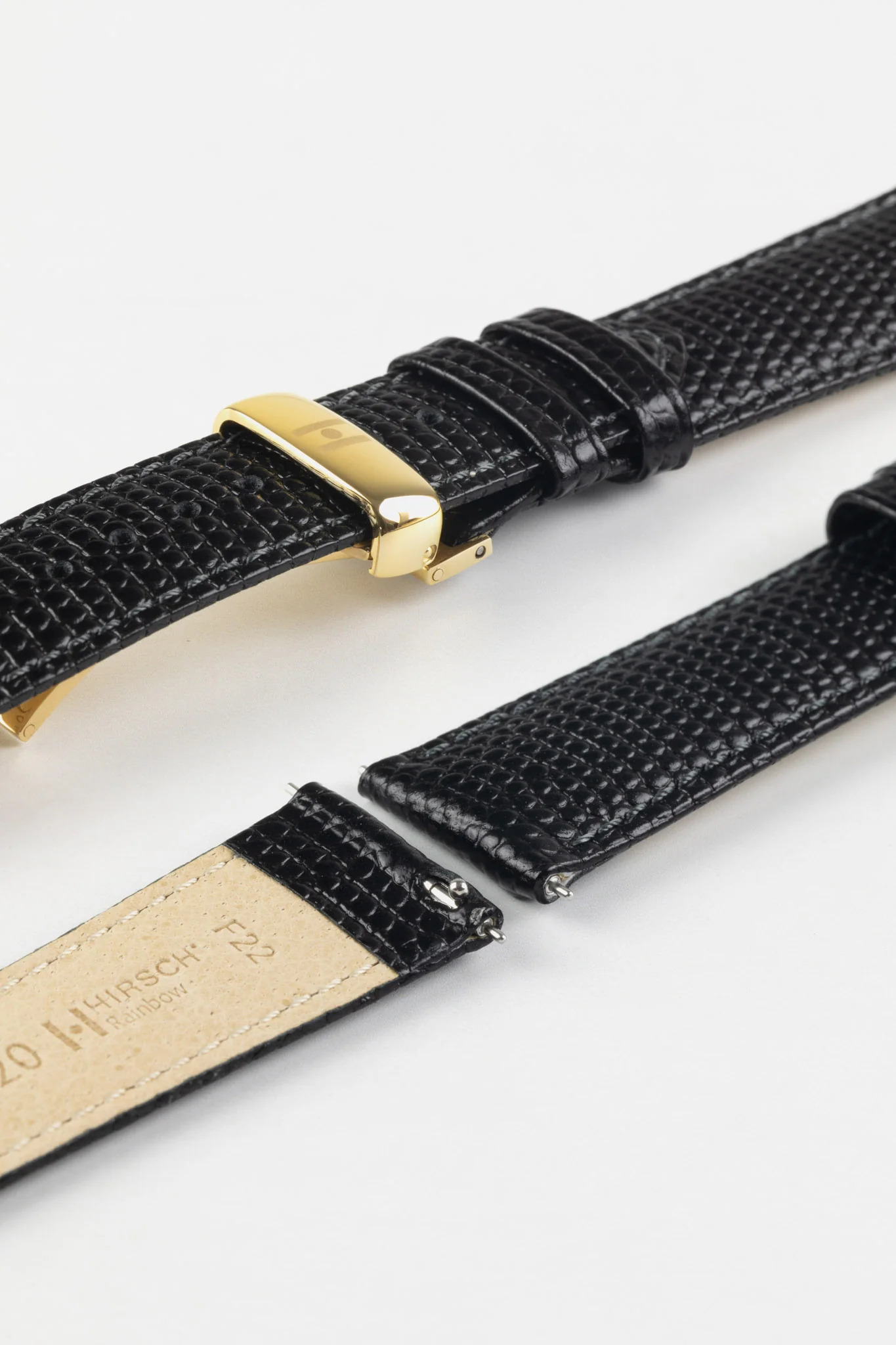 Hirsch Rainbow Lizard Embossed Quick-Release Leather Watch Strap in Black - Image 10