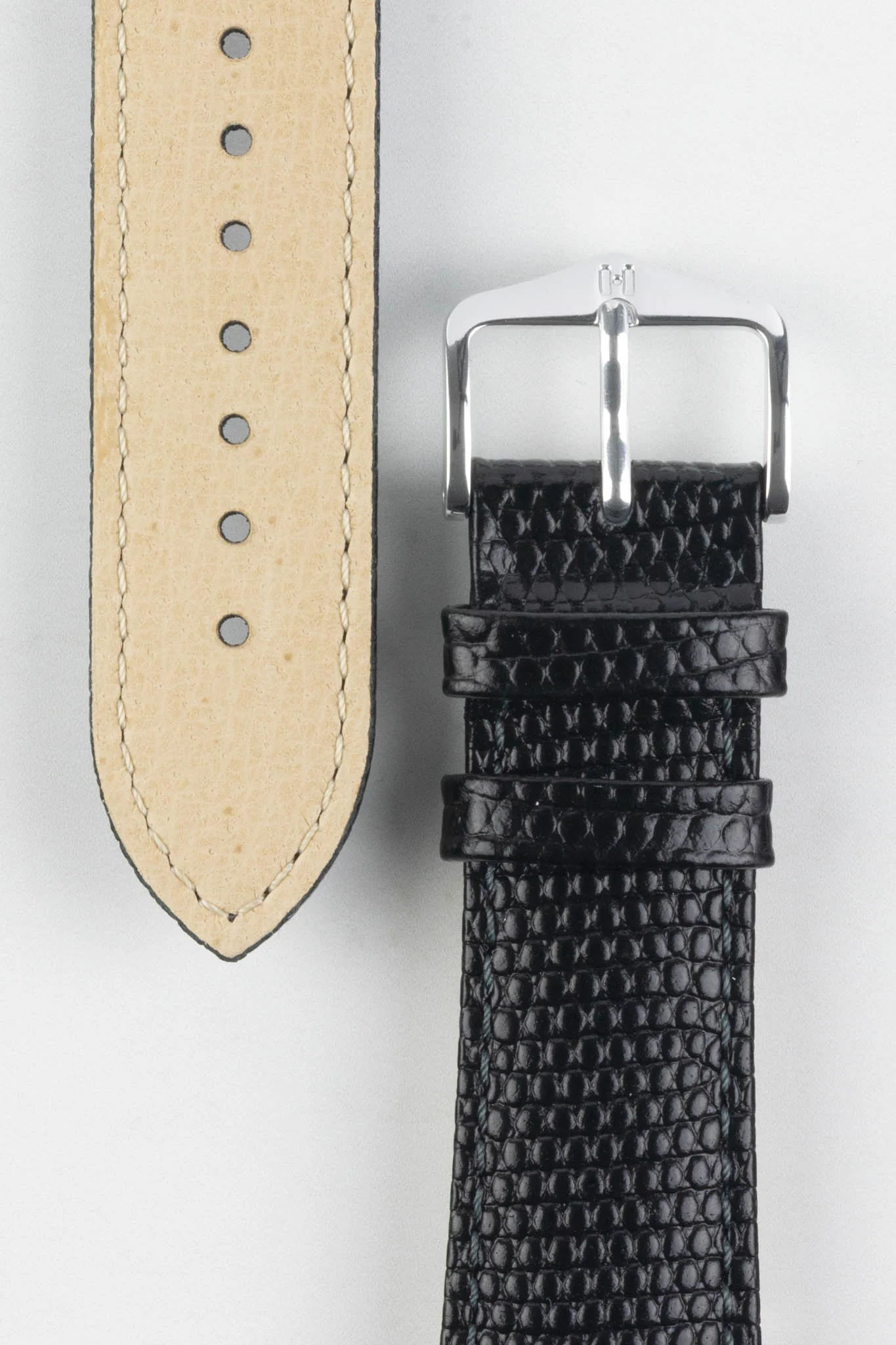 Hirsch Rainbow Lizard Embossed Quick-Release Leather Watch Strap in Black - Image 3