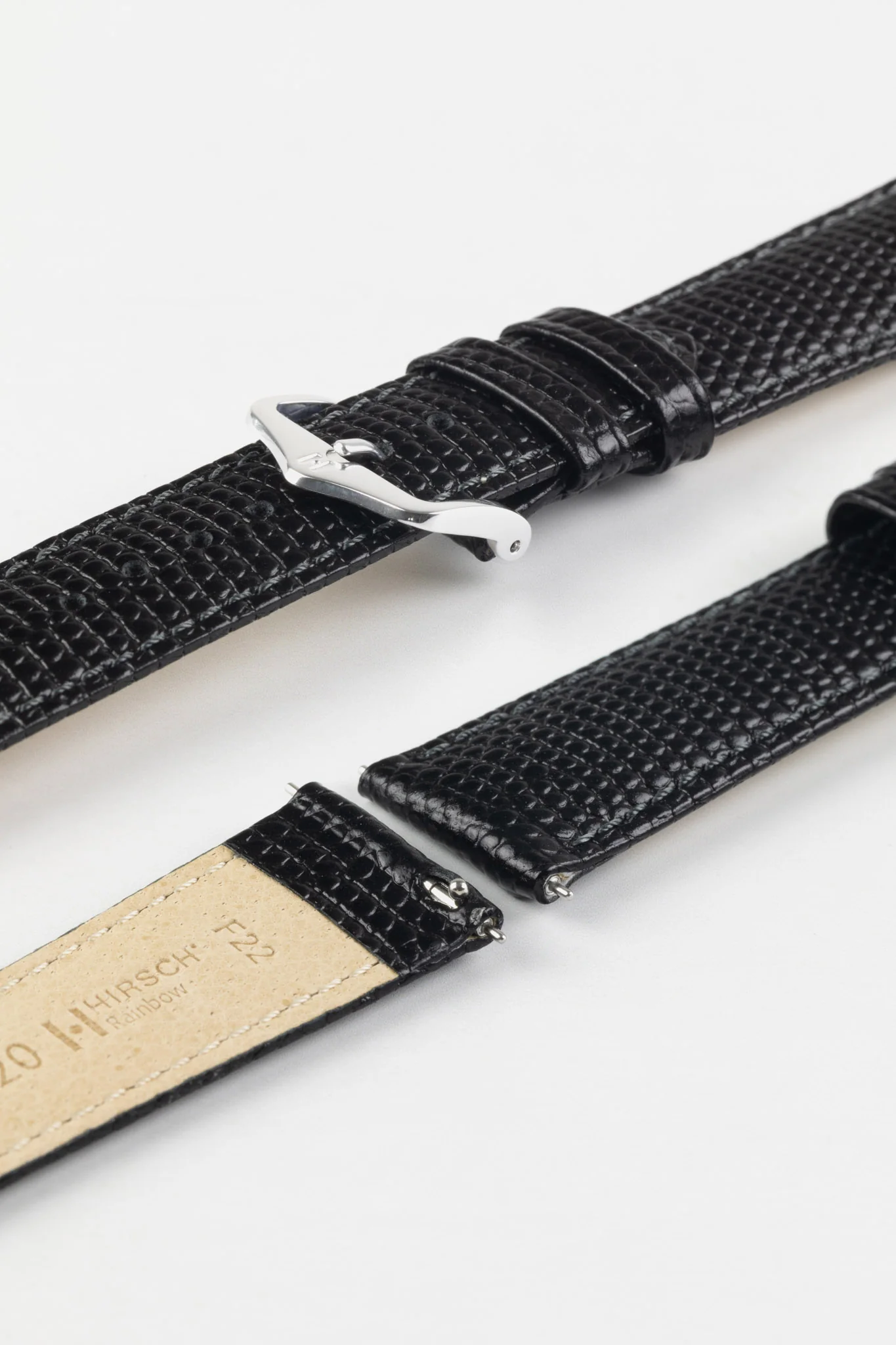 Hirsch Rainbow Lizard Embossed Quick-Release Leather Watch Strap in Black - Image 7