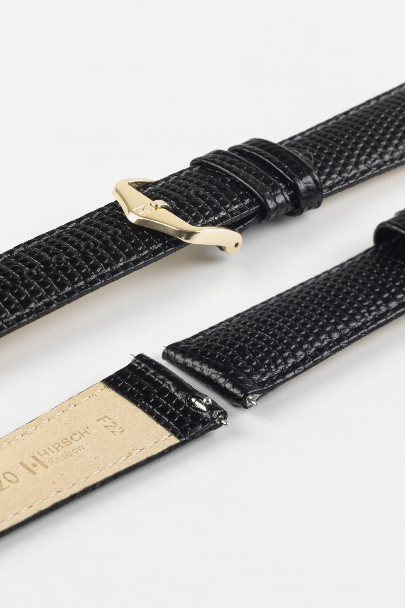 Hirsch Rainbow Lizard Embossed Quick-Release Leather Watch Strap in Black - Image 8