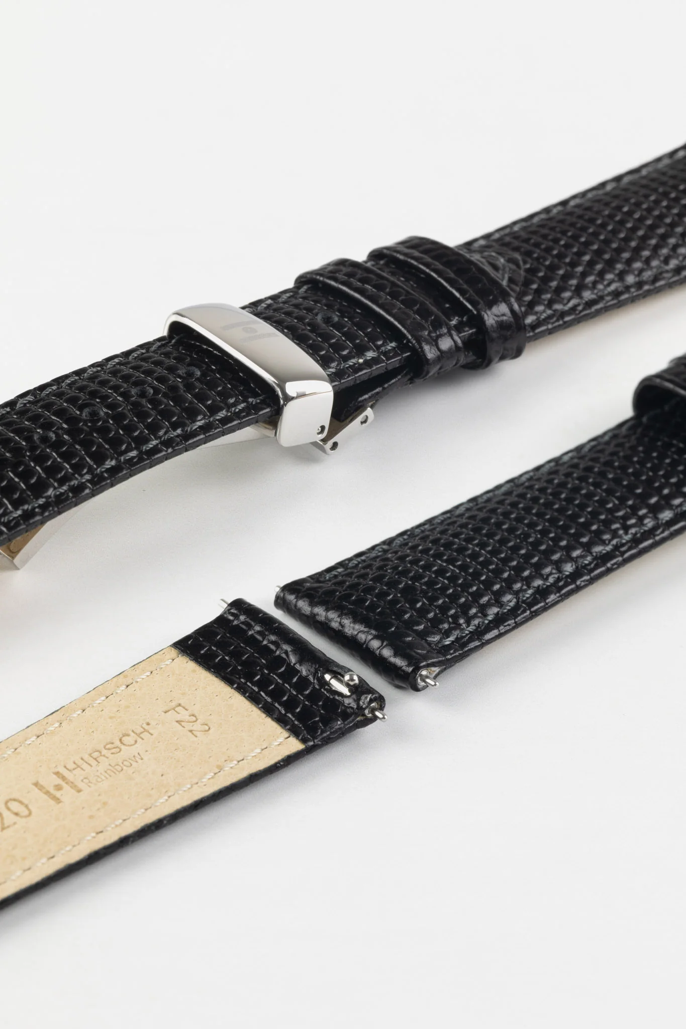 Hirsch Rainbow Lizard Embossed Quick-Release Leather Watch Strap in Black - Image 9