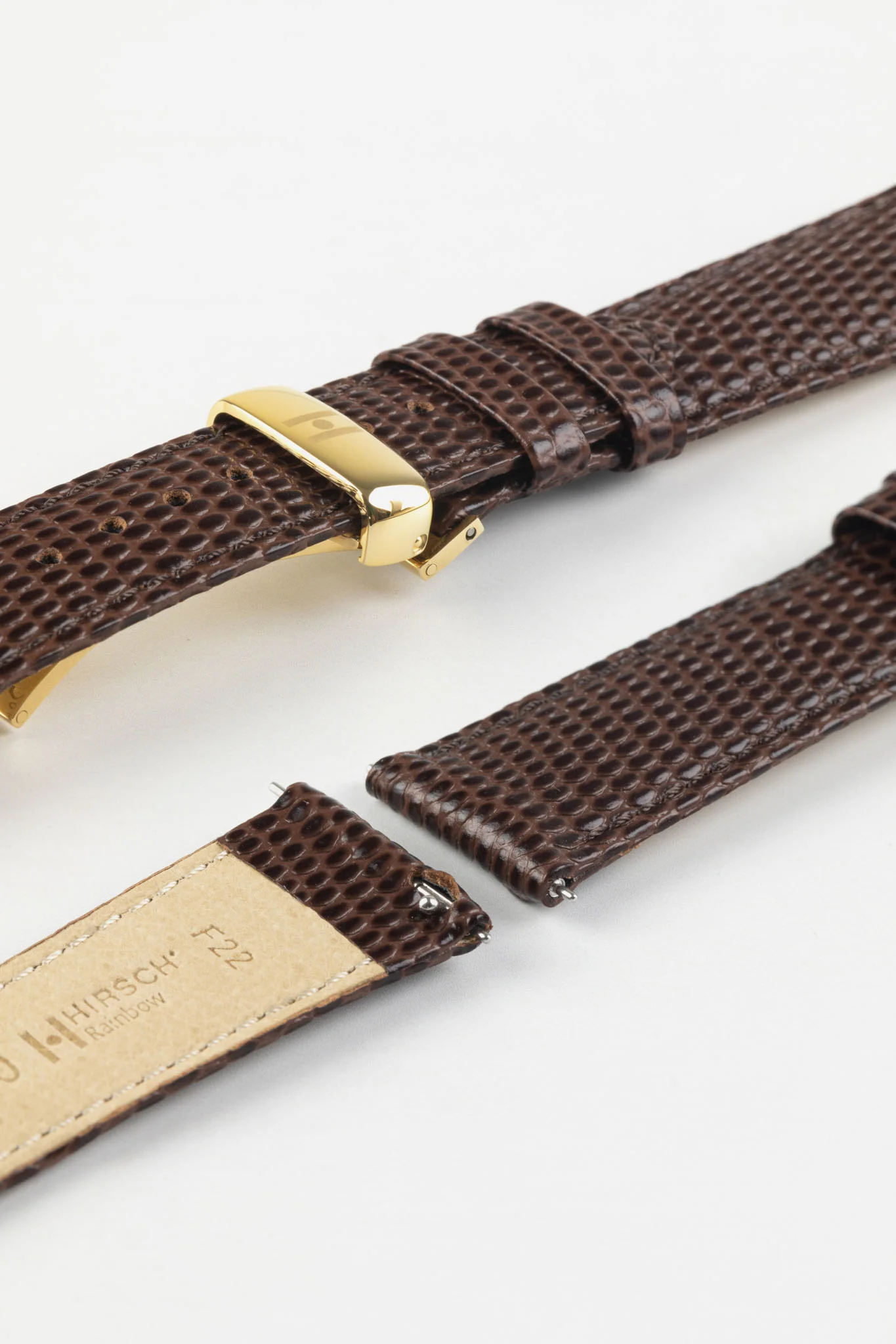 Hirsch RAINBOW Lizard Embossed Quick-Release Leather Watch Strap in BROWN - Image 10