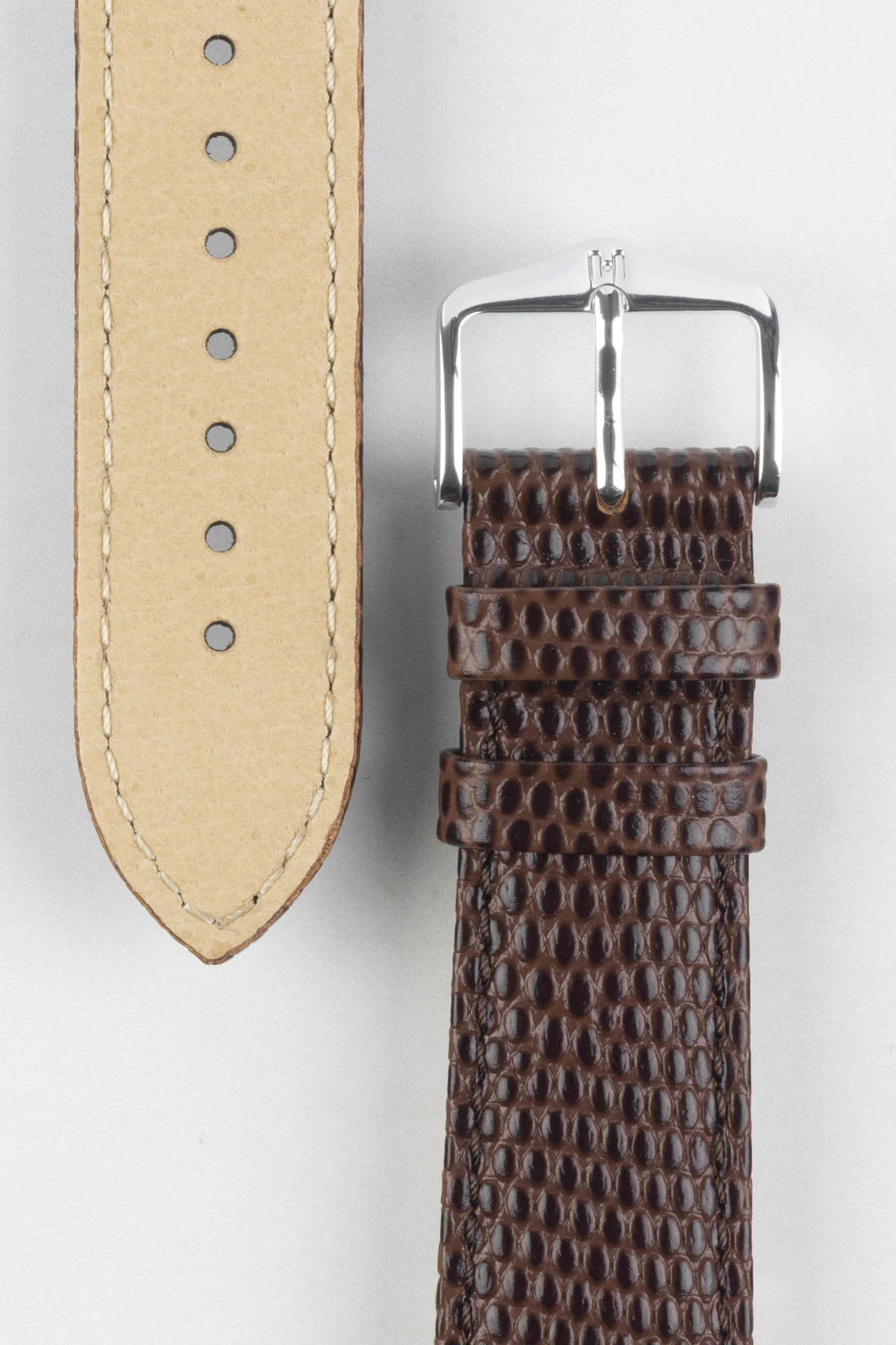 Hirsch RAINBOW Lizard Embossed Quick-Release Leather Watch Strap in BROWN - Image 3