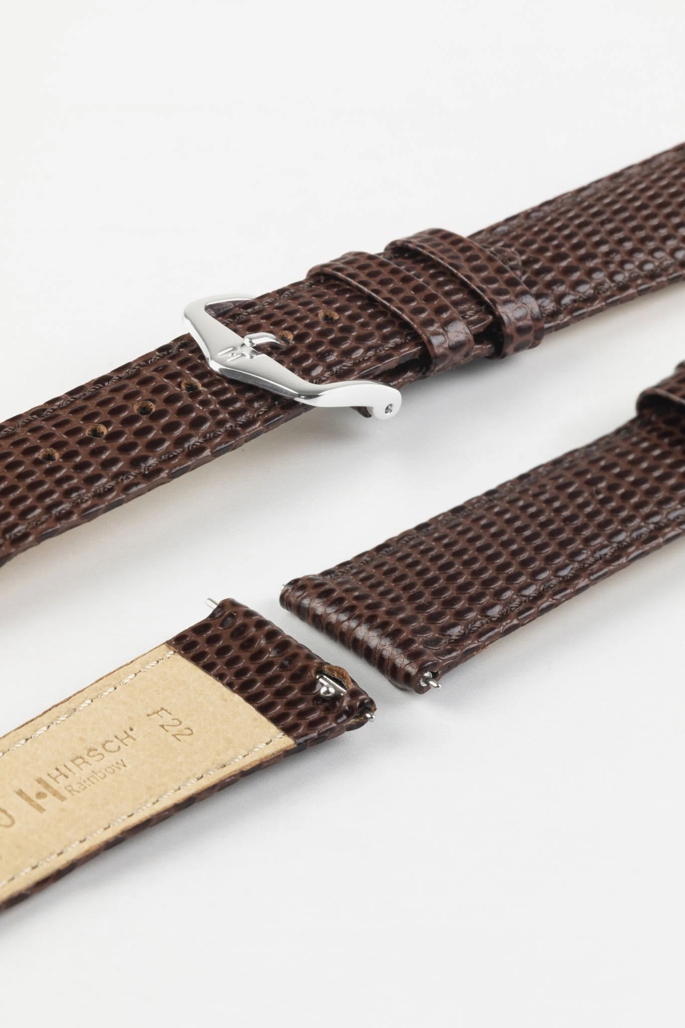 Hirsch RAINBOW Lizard Embossed Quick-Release Leather Watch Strap in BROWN - Image 7