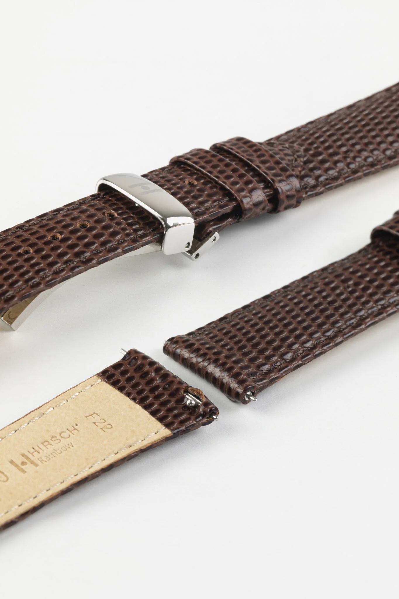 Hirsch RAINBOW Lizard Embossed Quick-Release Leather Watch Strap in BROWN - Image 9