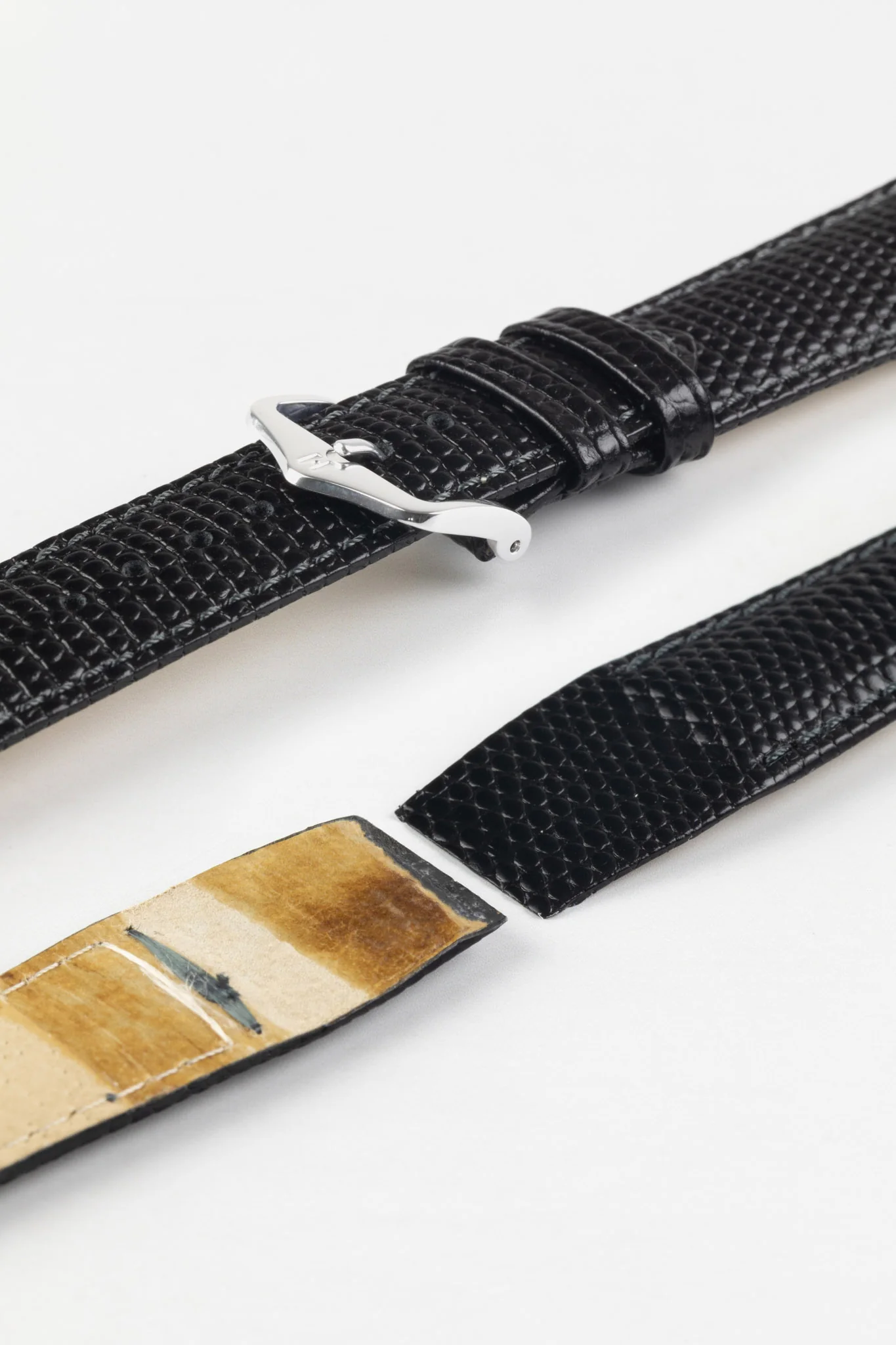 Hirsch RAINBOW Lizard Embossed Open Ended Watch Strap in BLACK - Image 4