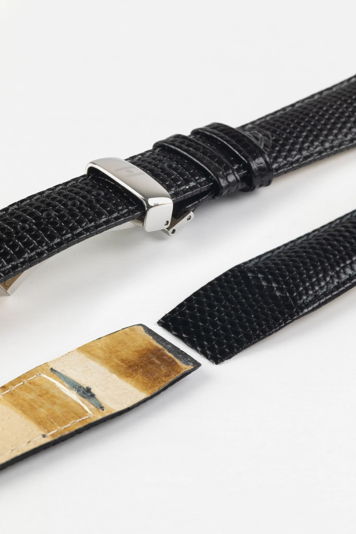 Hirsch RAINBOW Lizard Embossed Open Ended Watch Strap in BLACK - Image 6