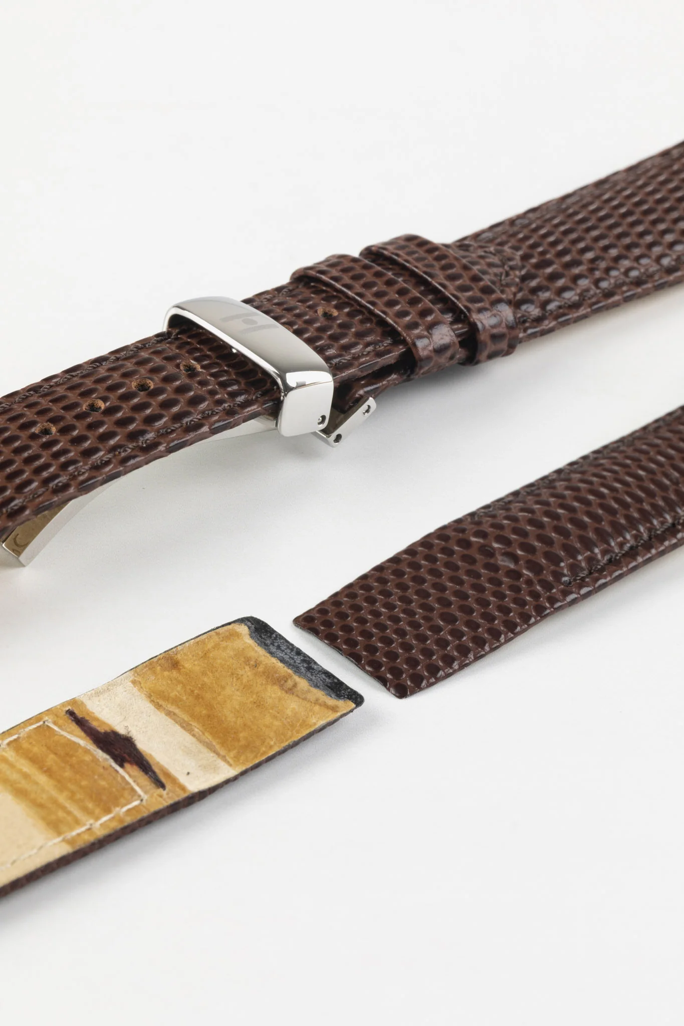 Hirsch RAINBOW Lizard Embossed Open Ended Watch Strap in BROWN - Image 6