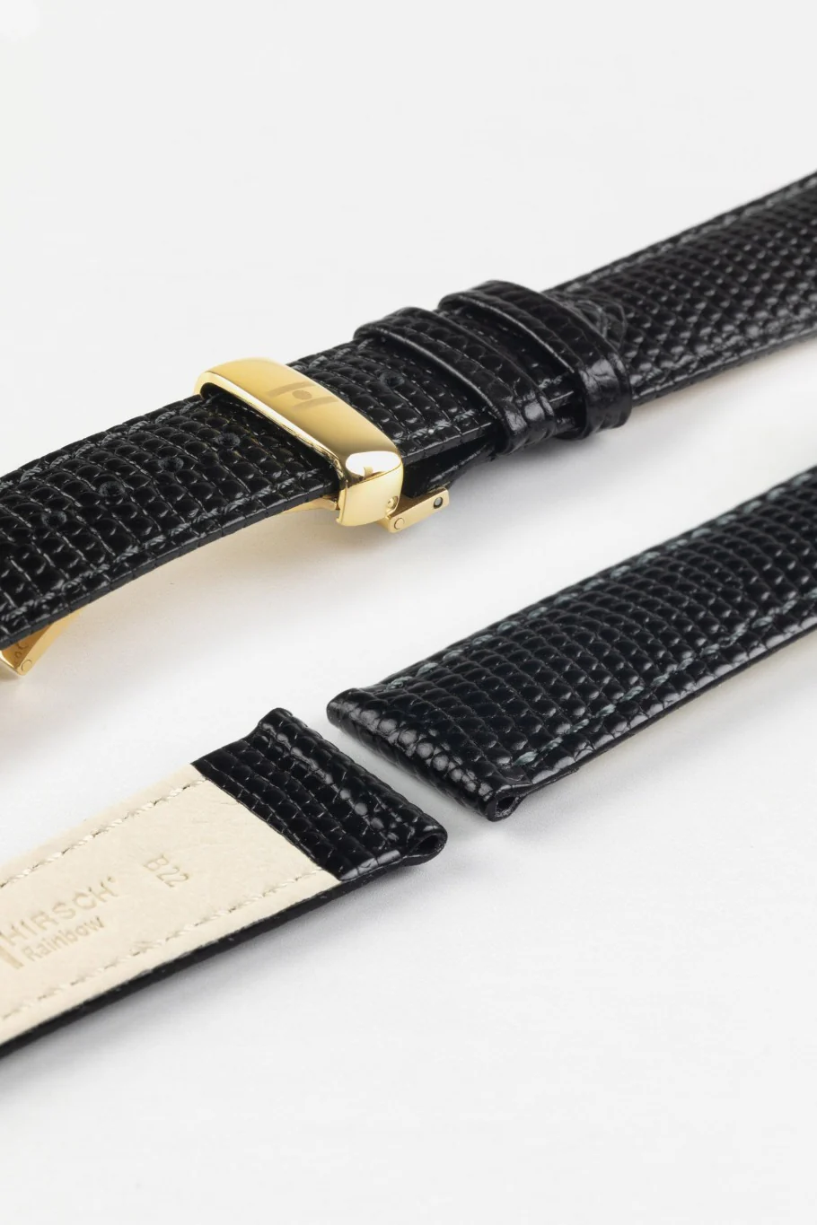 Hirsch RAINBOW NQR Lizard-Embossed Leather Watch Strap in BLACK - Image 10