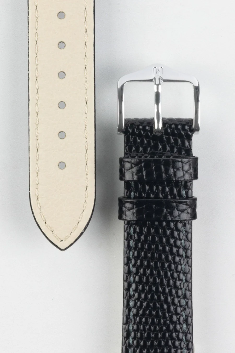 Hirsch RAINBOW NQR Lizard-Embossed Leather Watch Strap in BLACK - Image 3