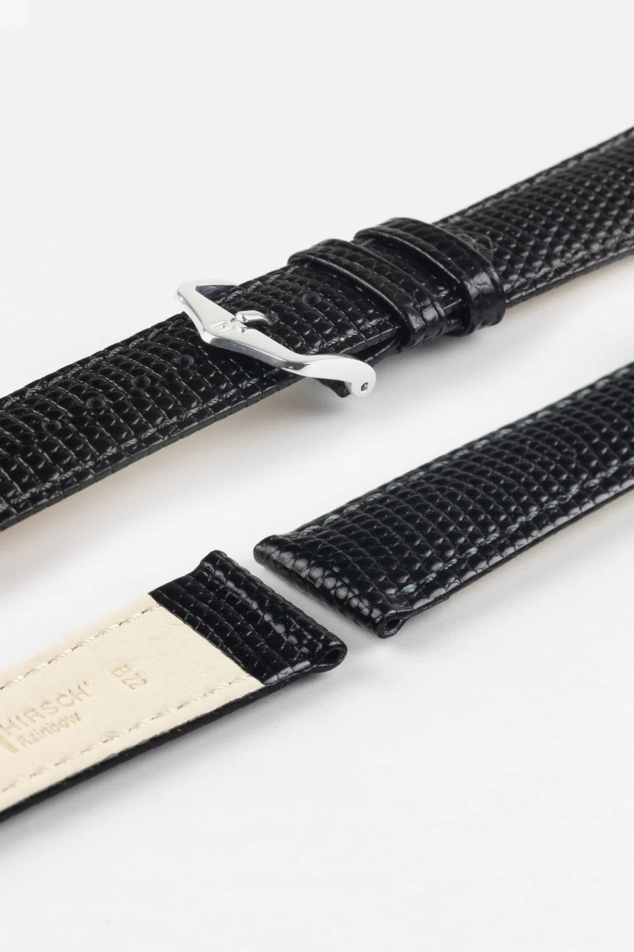 Hirsch RAINBOW NQR Lizard-Embossed Leather Watch Strap in BLACK - Image 7
