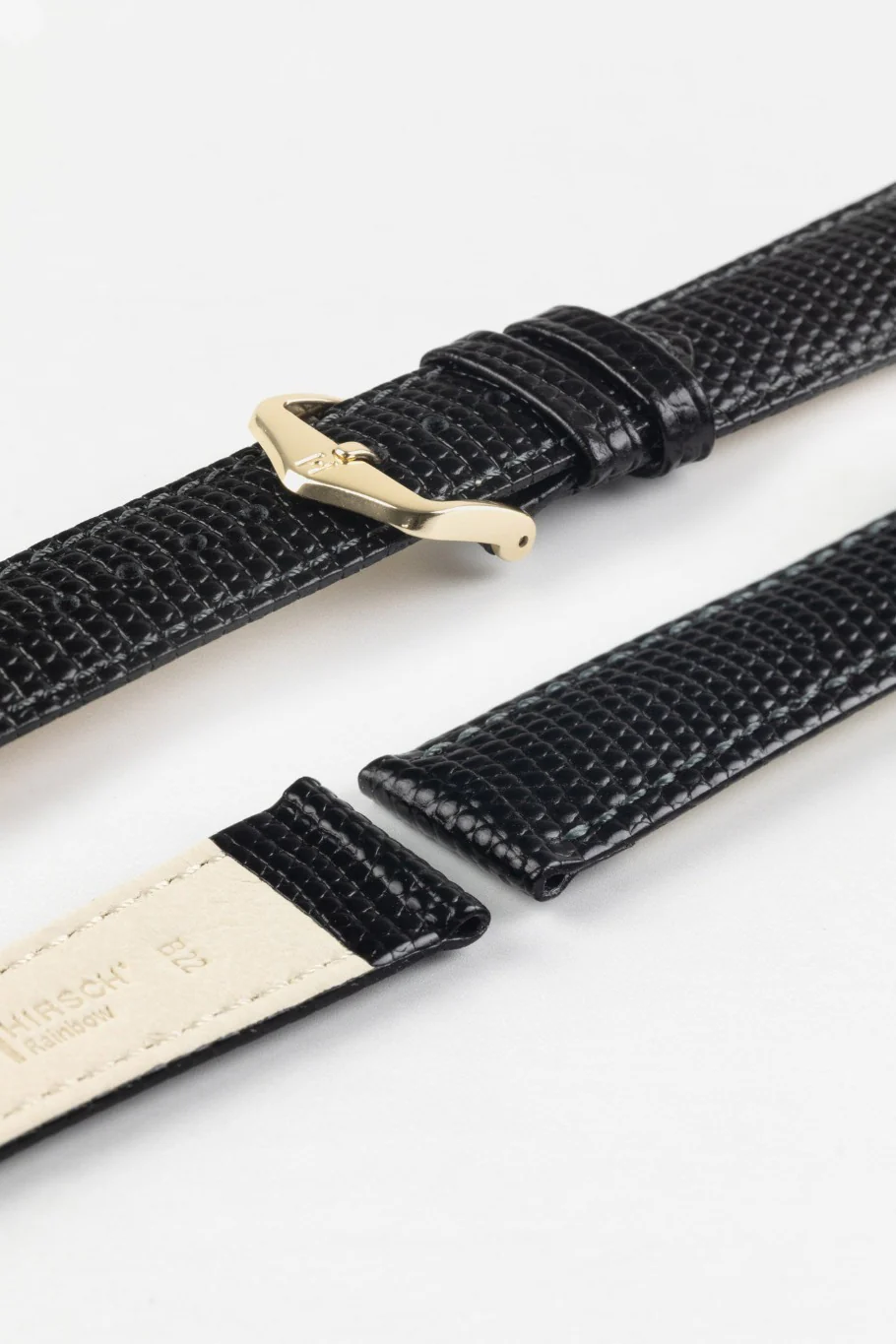 Hirsch RAINBOW NQR Lizard-Embossed Leather Watch Strap in BLACK - Image 8