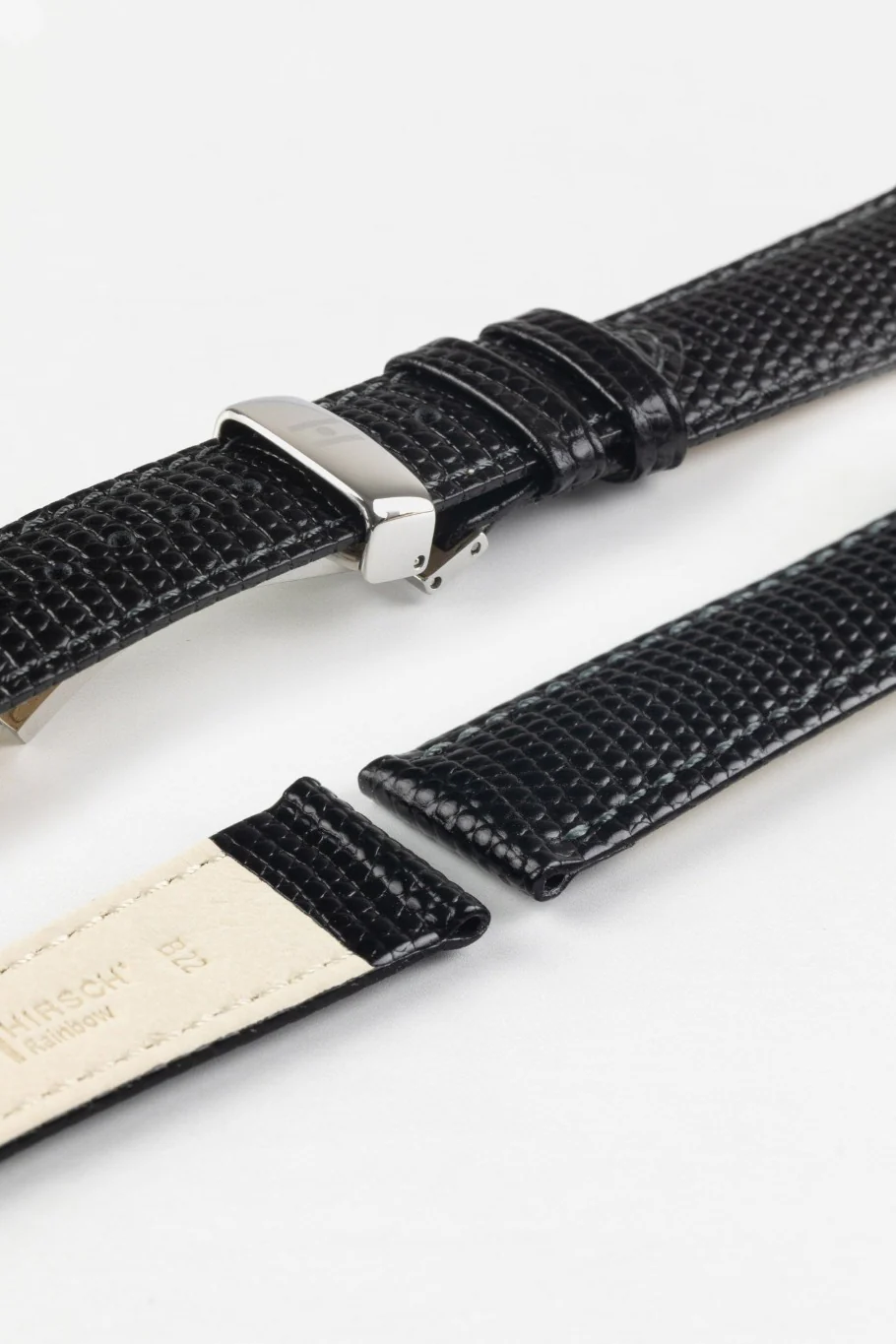 Hirsch RAINBOW NQR Lizard-Embossed Leather Watch Strap in BLACK - Image 9